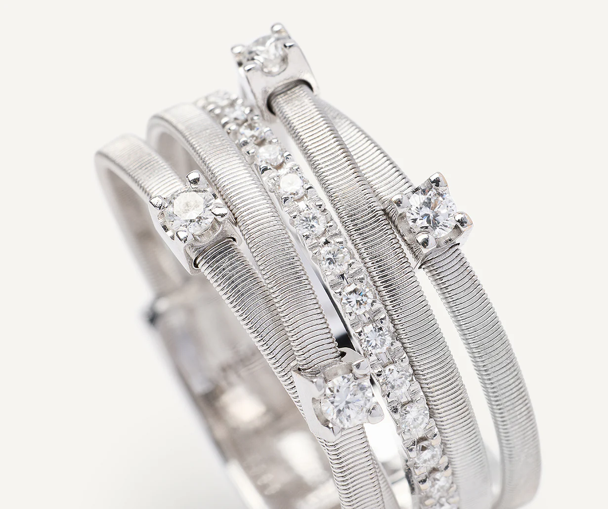 18K White Gold Five Row Coil Ring with Diamonds - Image 2