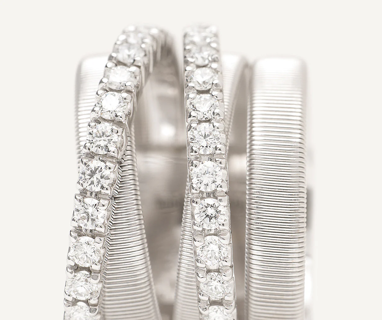 18K White Gold Five Row Coil Ring with Diamond Bars - Image 3