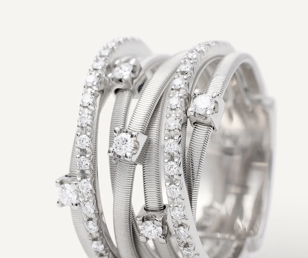 18K White Gold Seven Row Coil Ring with Diamonds - Image 3