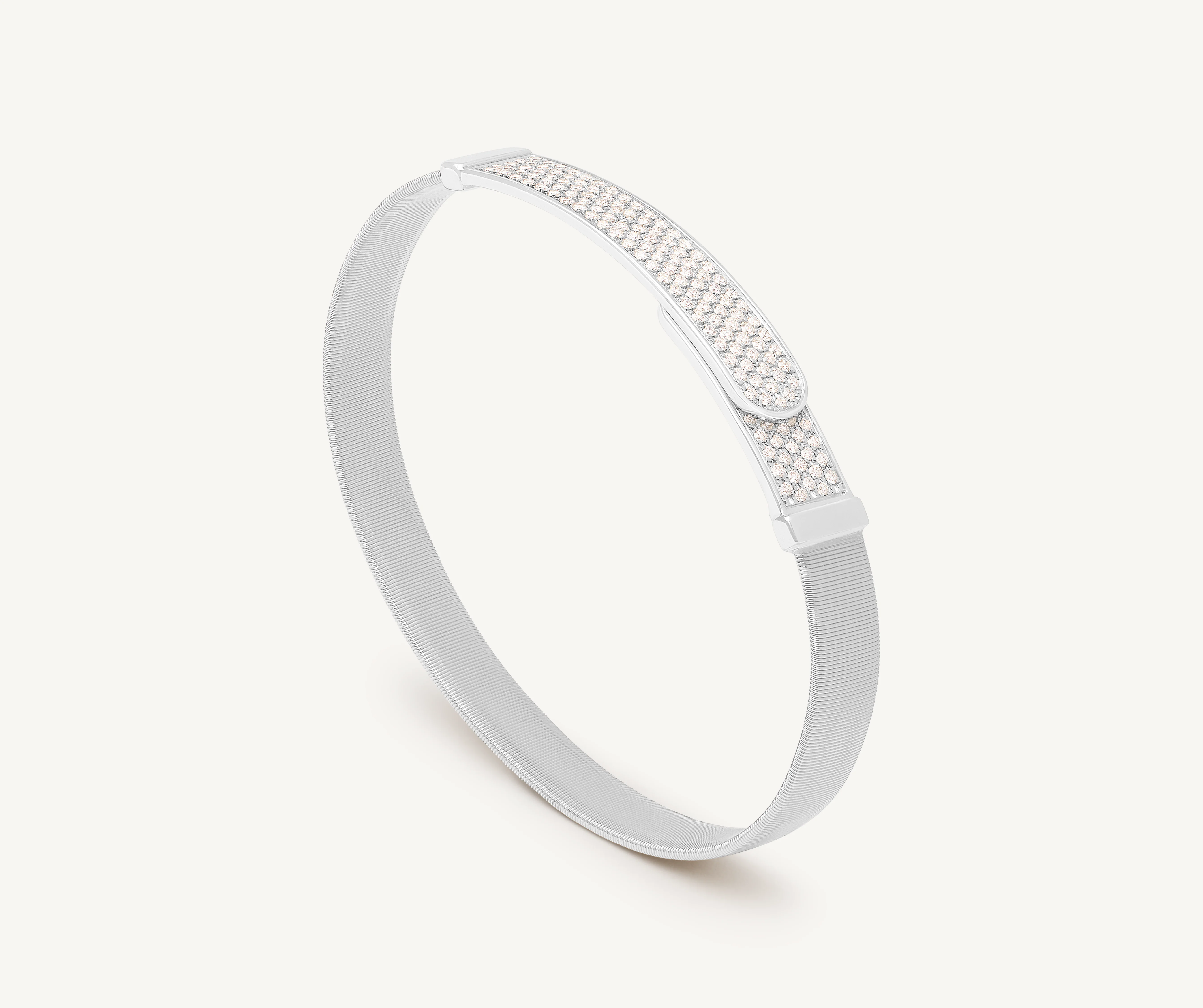 18K White Gold Coil Bangle with Diamond Bar, 7mm
