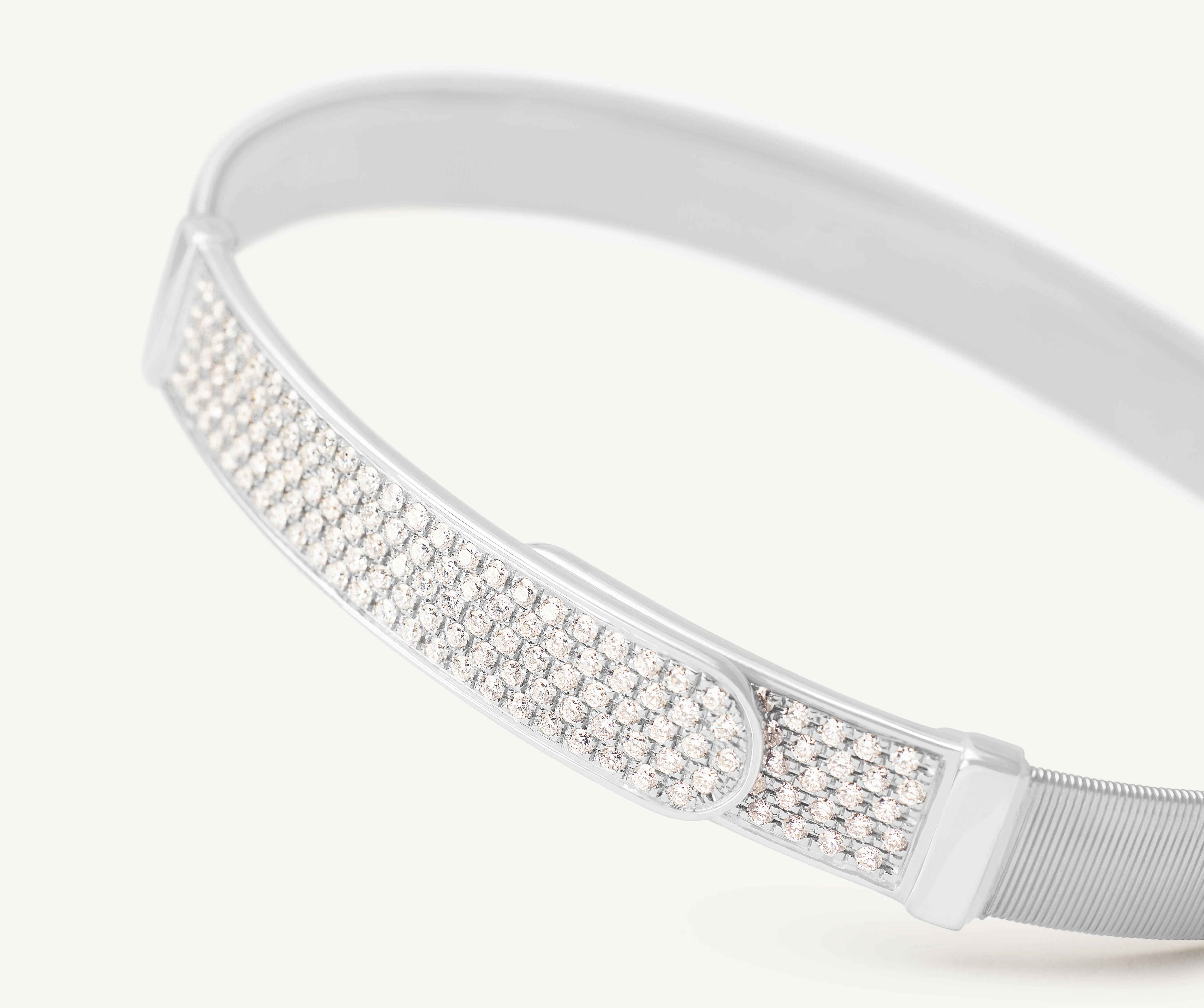 18K White Gold Coil Bangle with Diamond Bar, 7mm - Image 2