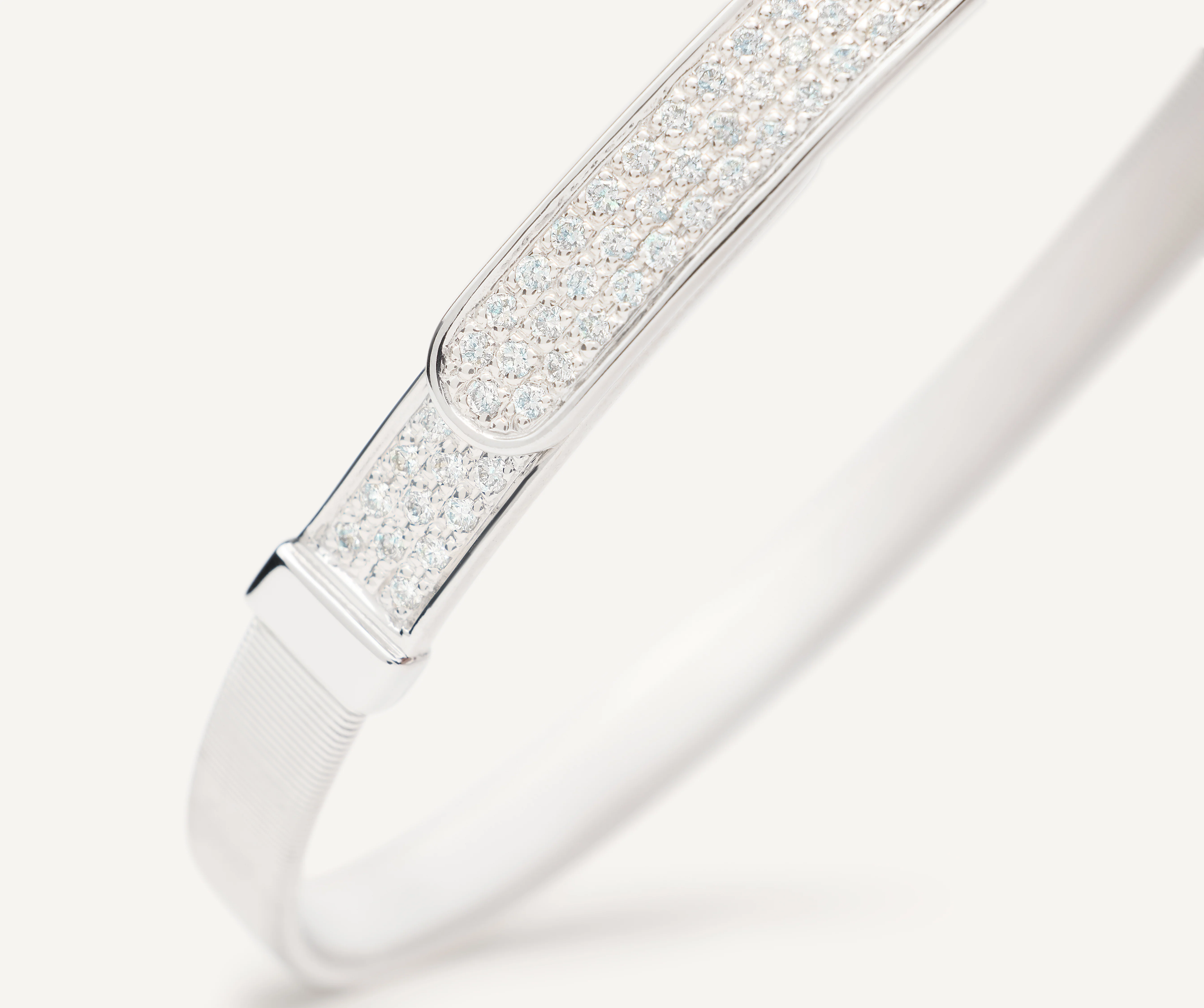 18K White Gold Coil Bangle with Diamond Bar, 5mm - Image 3