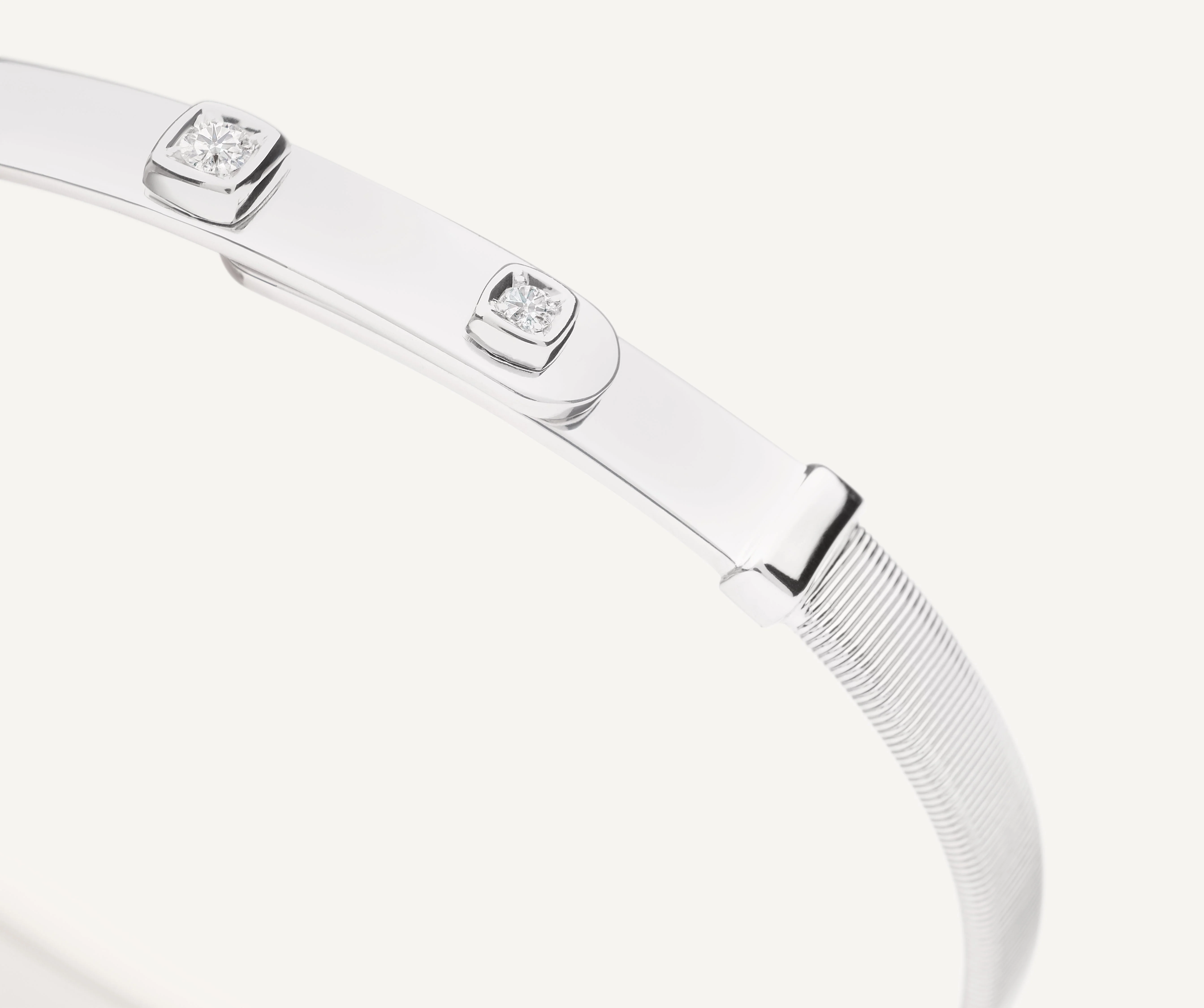 18K White Gold Coil Bangle with Three Diamond Stations, 5mm - Image 3