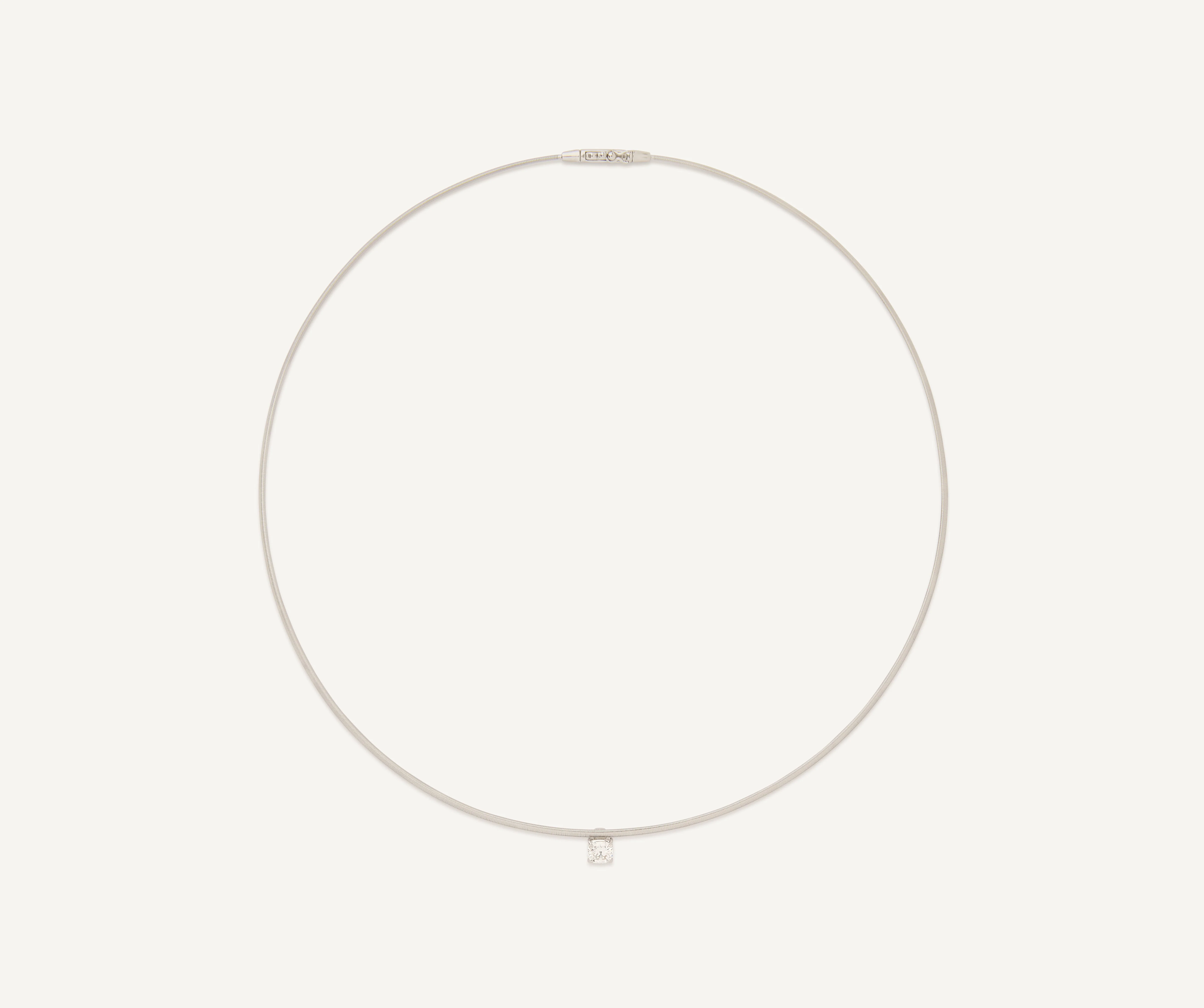 18K White Gold Coil Necklace with Diamond Station, 16"