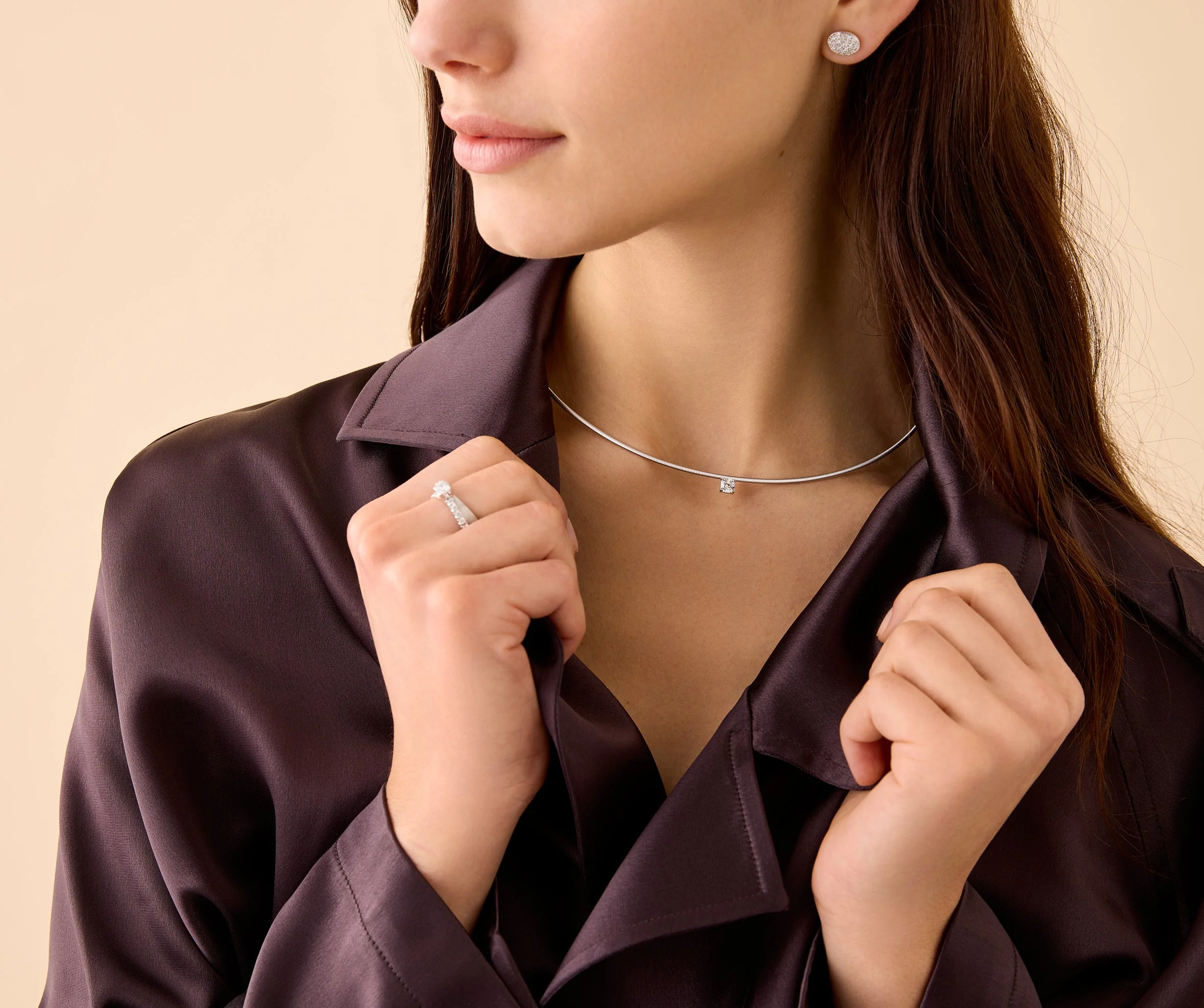 18K White Gold Coil Necklace with Diamond Station, 16" - Image 2