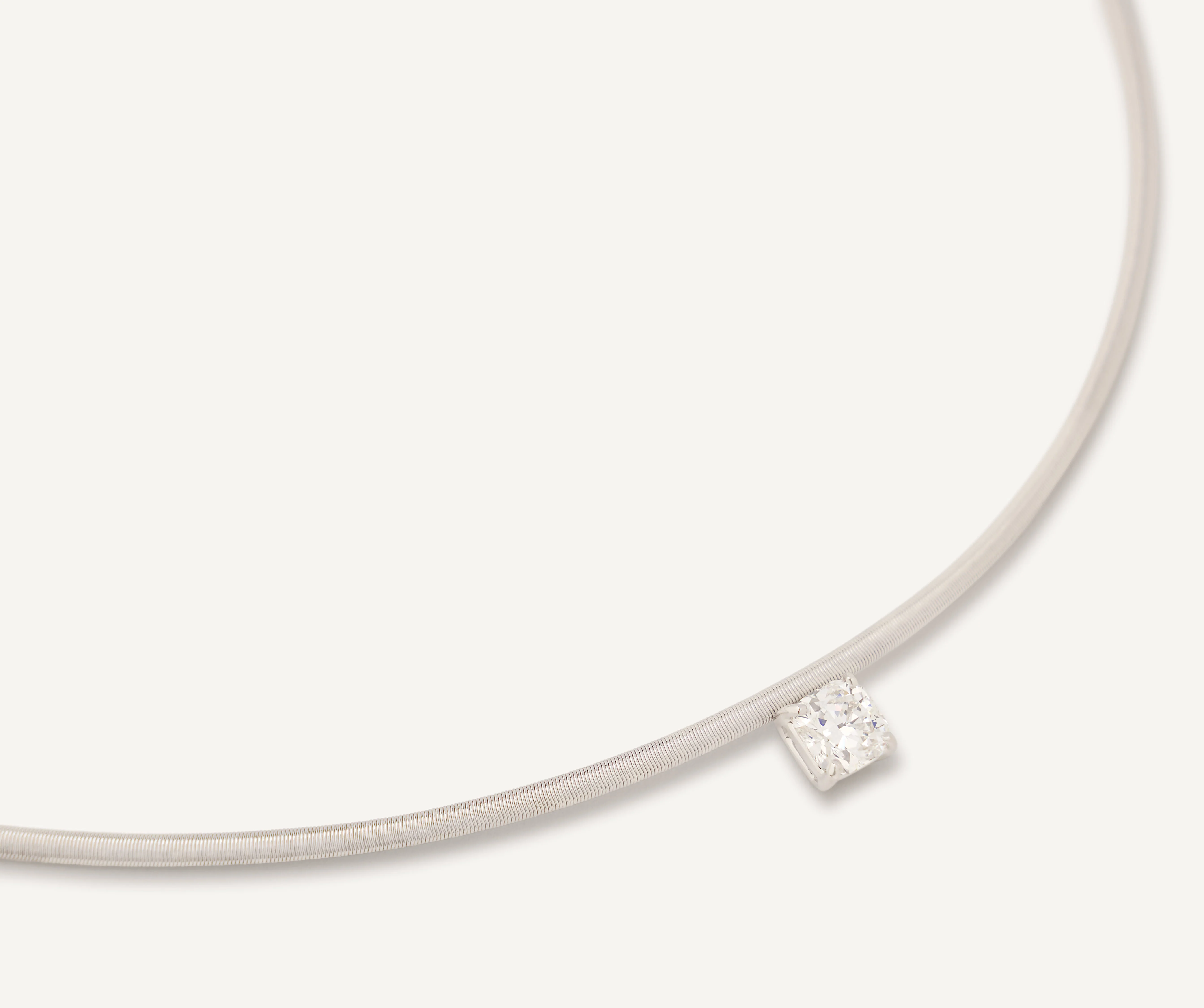 18K White Gold Coil Necklace with Diamond Station, 16" - Image 3