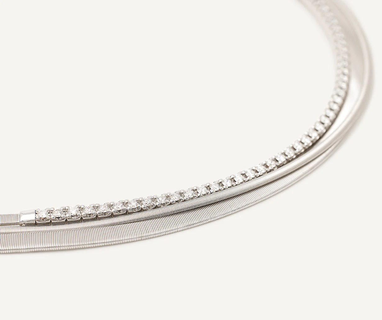 18K White Gold Three Strand Coil Necklace with Diamonds, 16.5" - Image 3