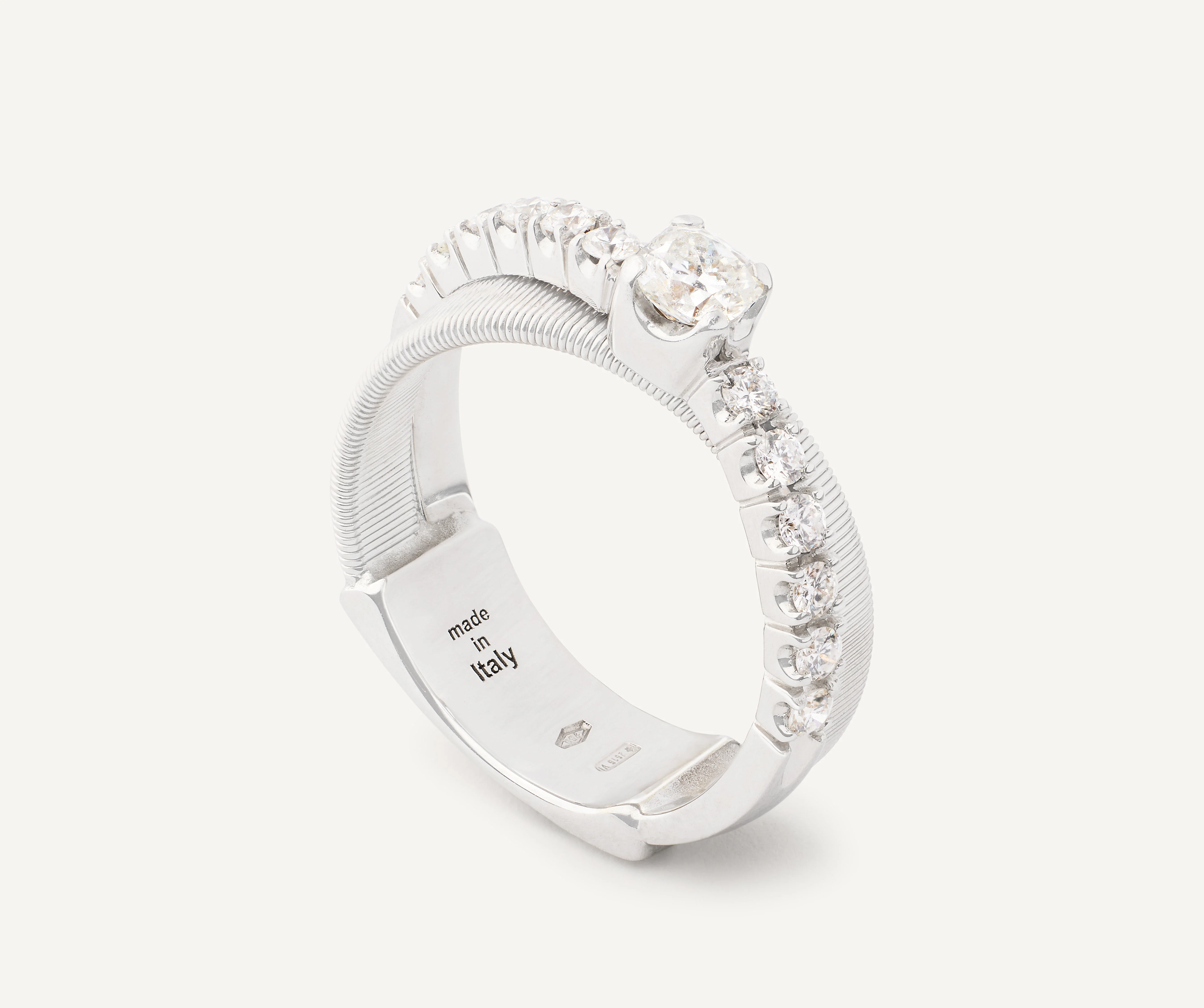 18K White Gold Two Row Coil Ring with Diamonds