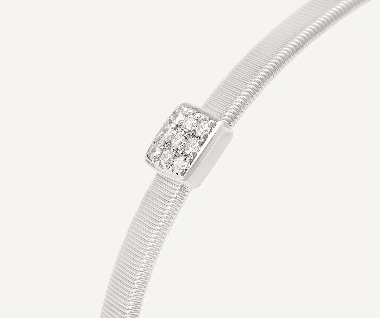 18K White Gold Coil Bangle with Diamonds, 4mm - Image 3