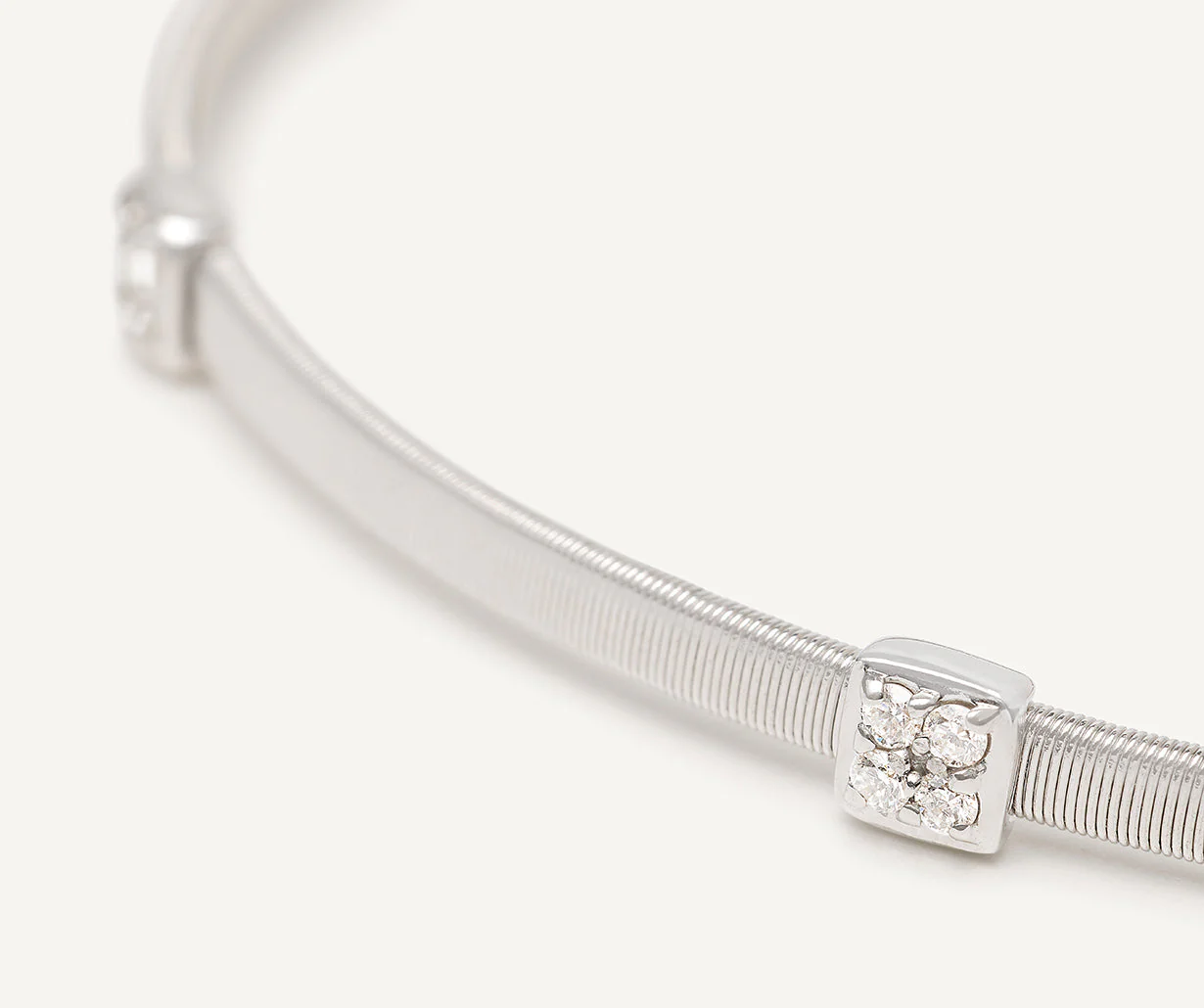 18K White Gold Coil Bangle with Diamonds, 2mm - Image 3
