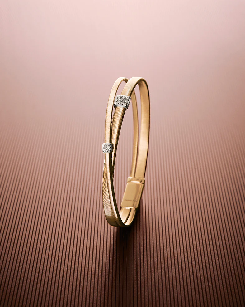 18K Yellow Gold Two Strand Coil Bracelet with Diamonds, 6.75" - Image 4