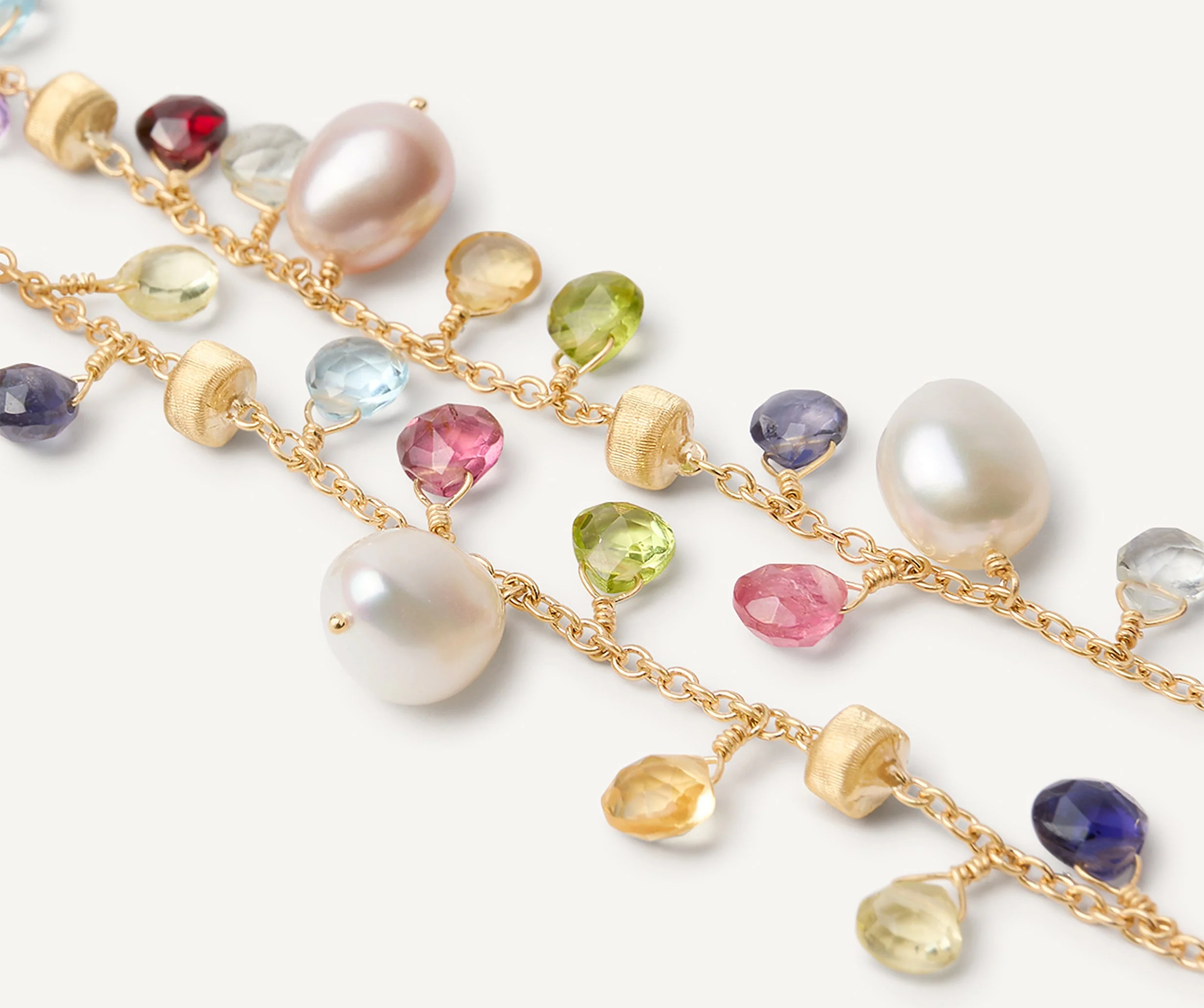 18K Yellow Gold Gemstone Two Strand Bracelet with Pearls, 7.25" - Image 3