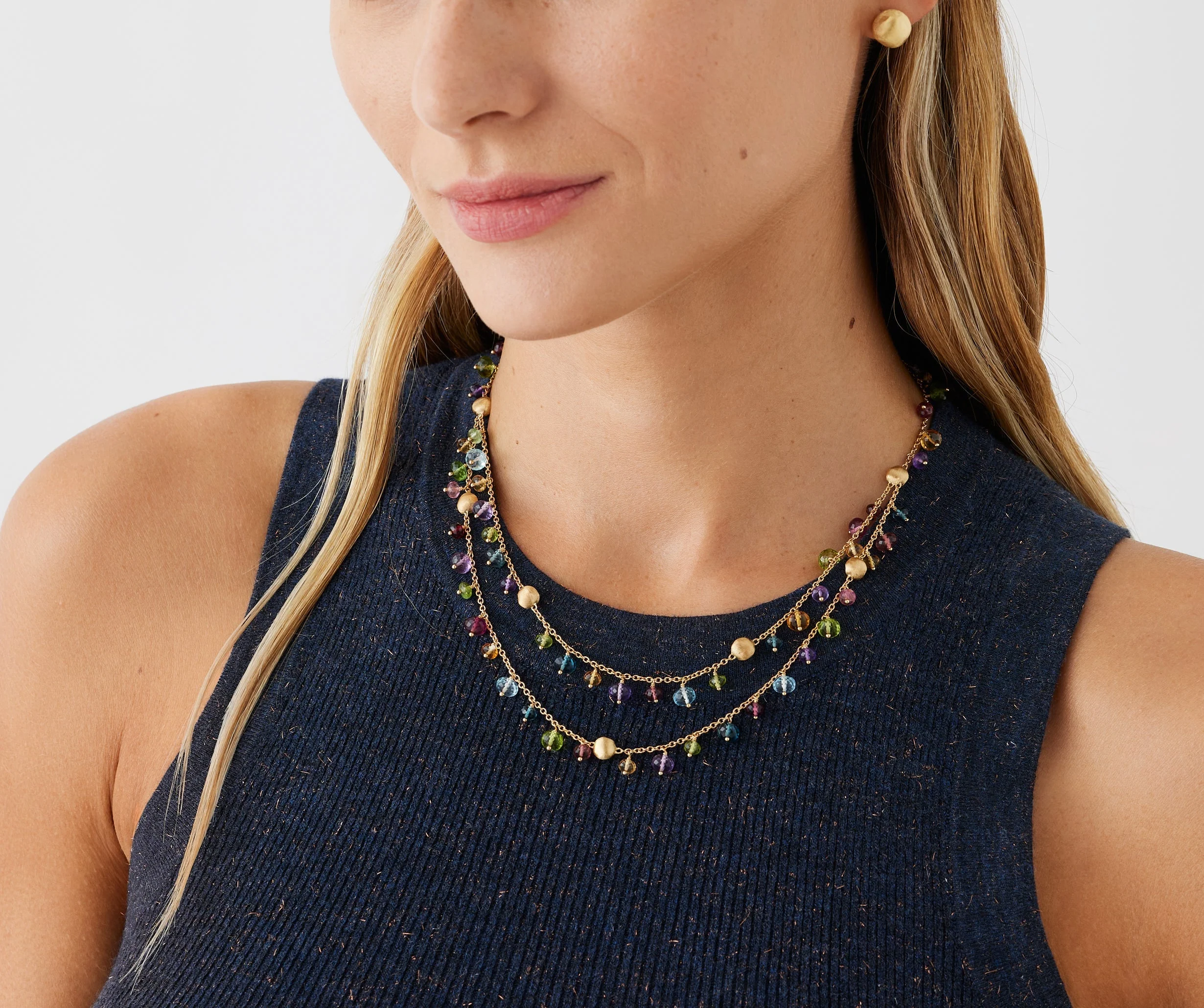 18K Yellow Gold Gemstone Two Strand Necklace, 16.5-18" - Image 2