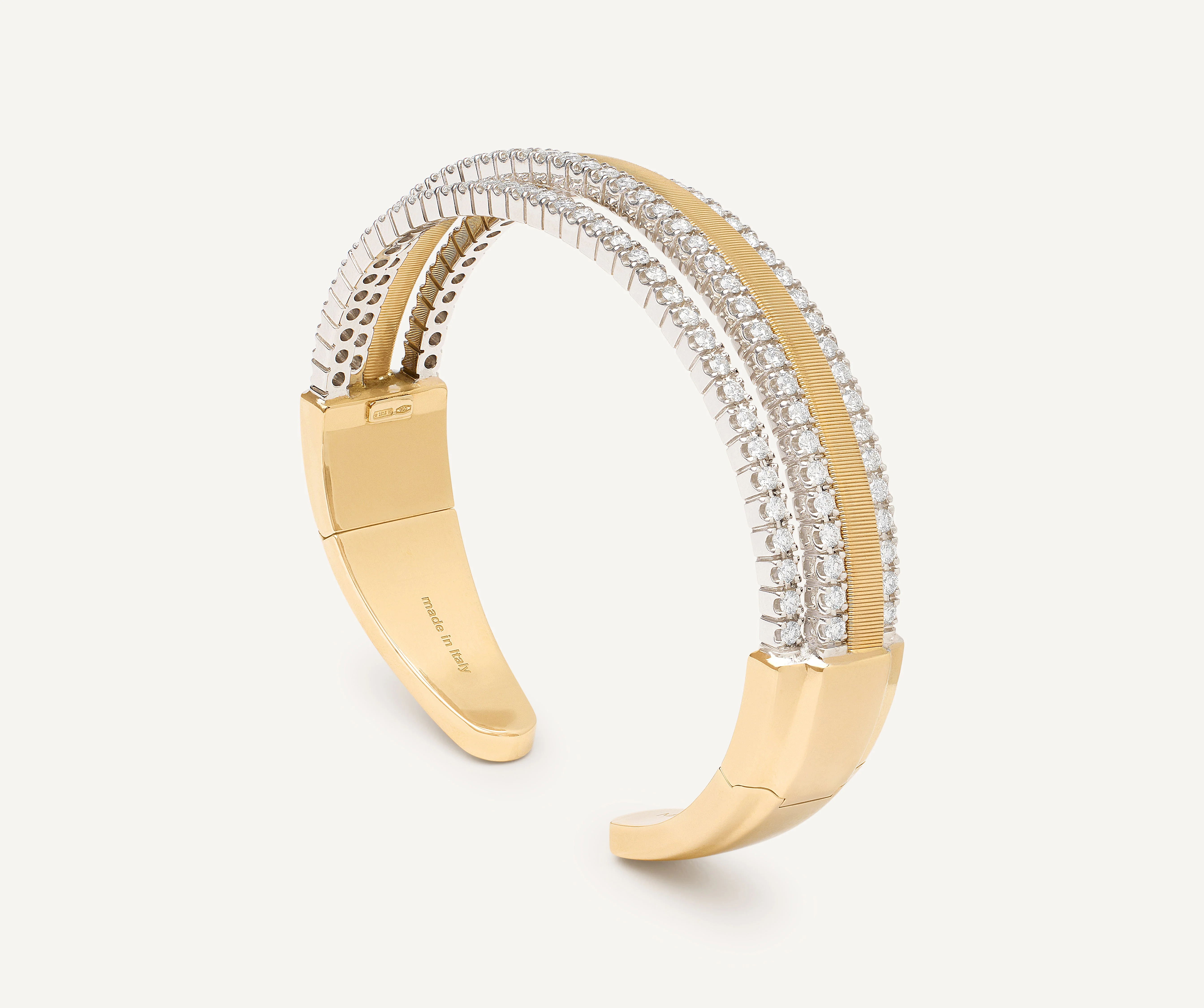 18K Yellow Gold Coil Cuff with Three Diamond Bands