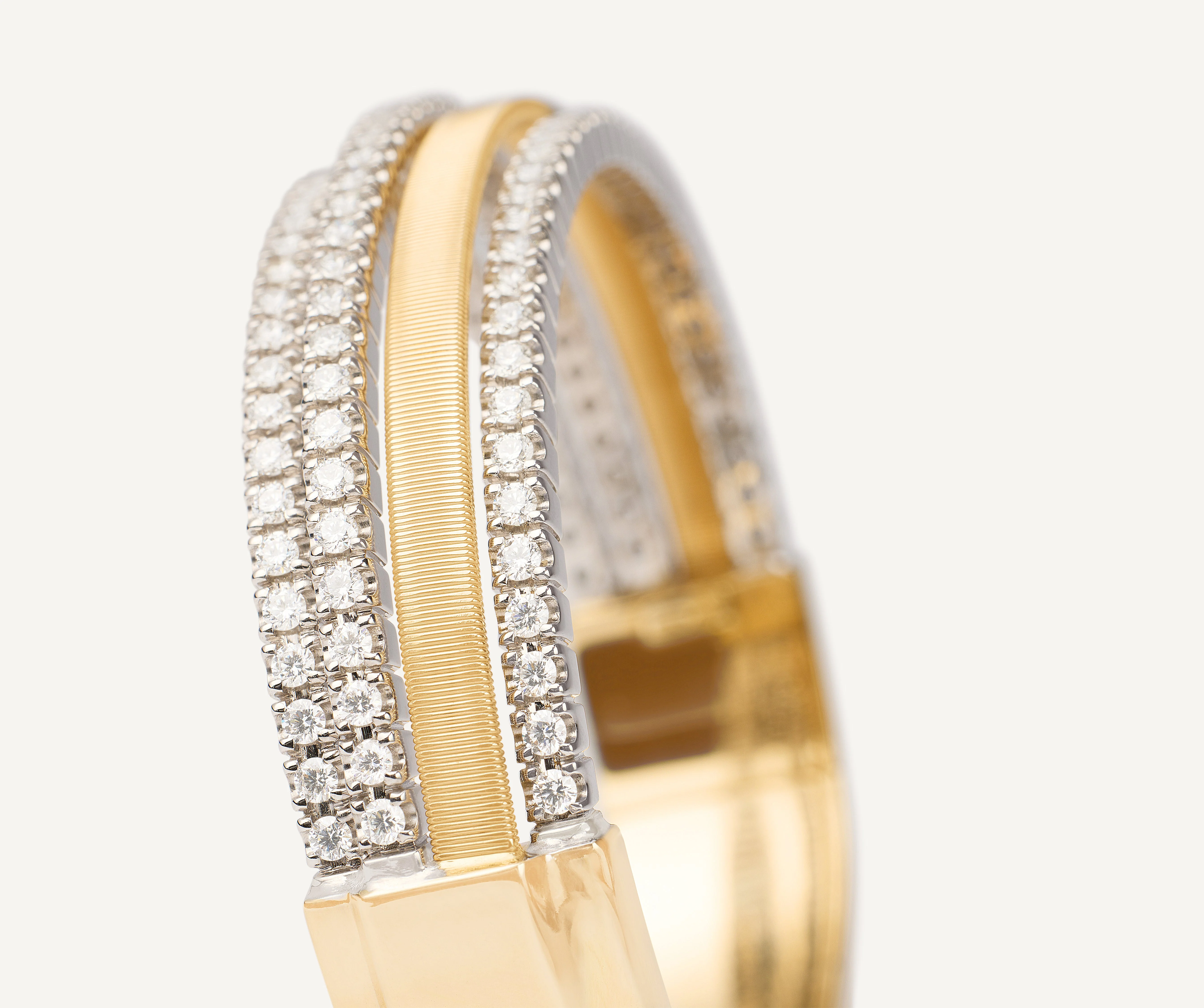 18K Yellow Gold Coil Cuff with Three Diamond Bands - Image 3