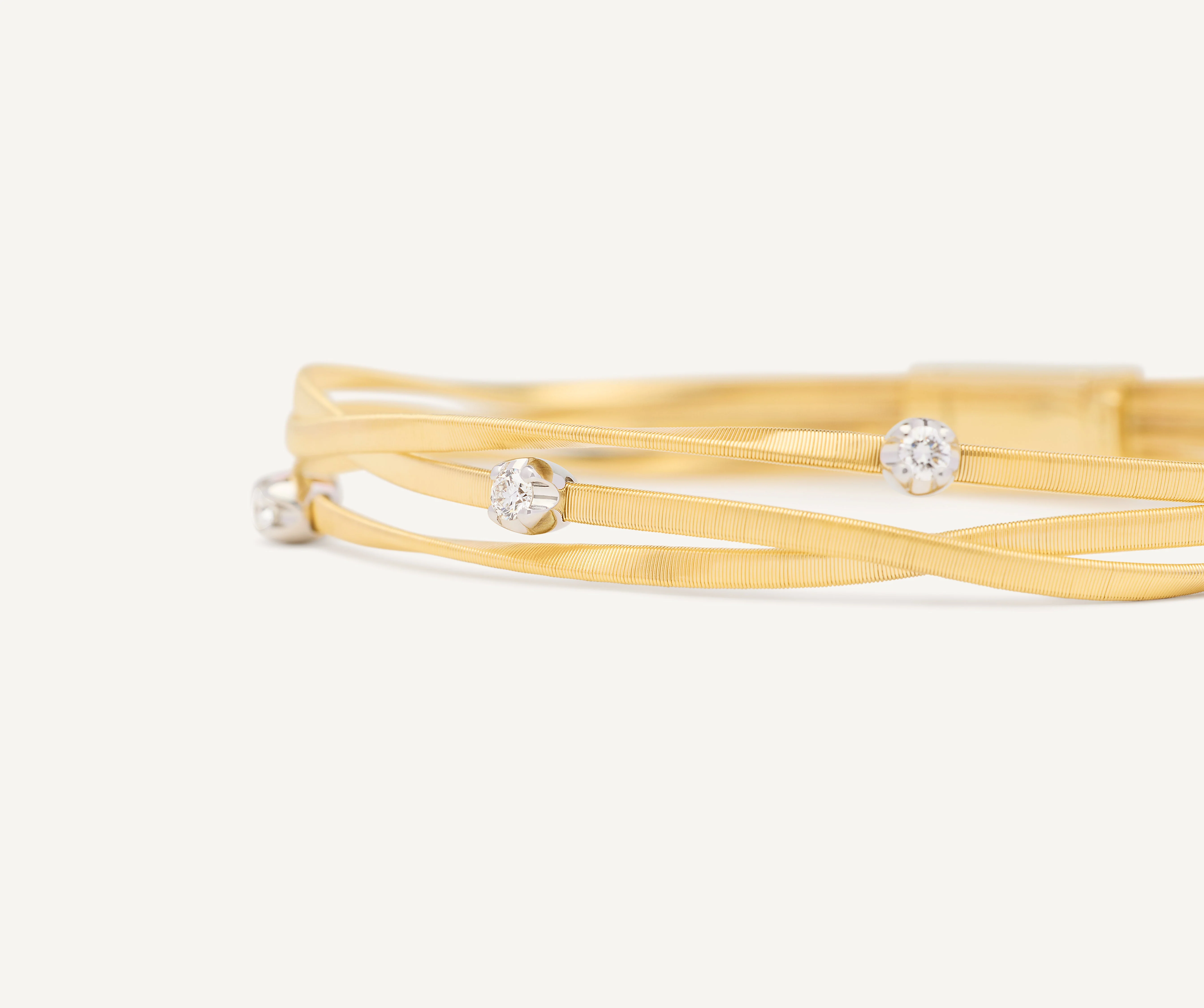18K Yellow Gold Three Srand Coil Bracelet with Diamond Stations, 7" - Image 3