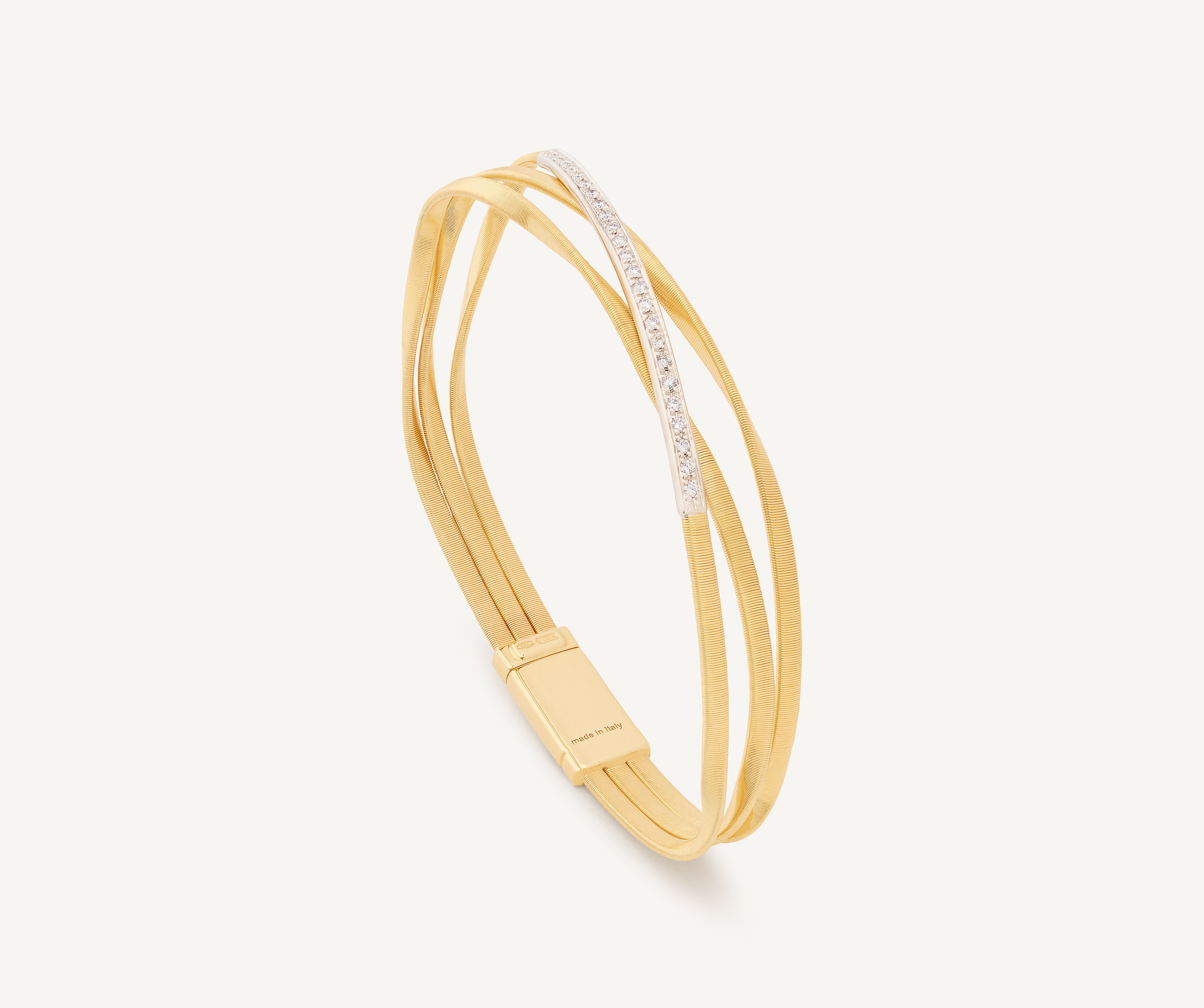 18K Yellow Gold Three Srand Coil Bracelet with Diamond Bar, 7"