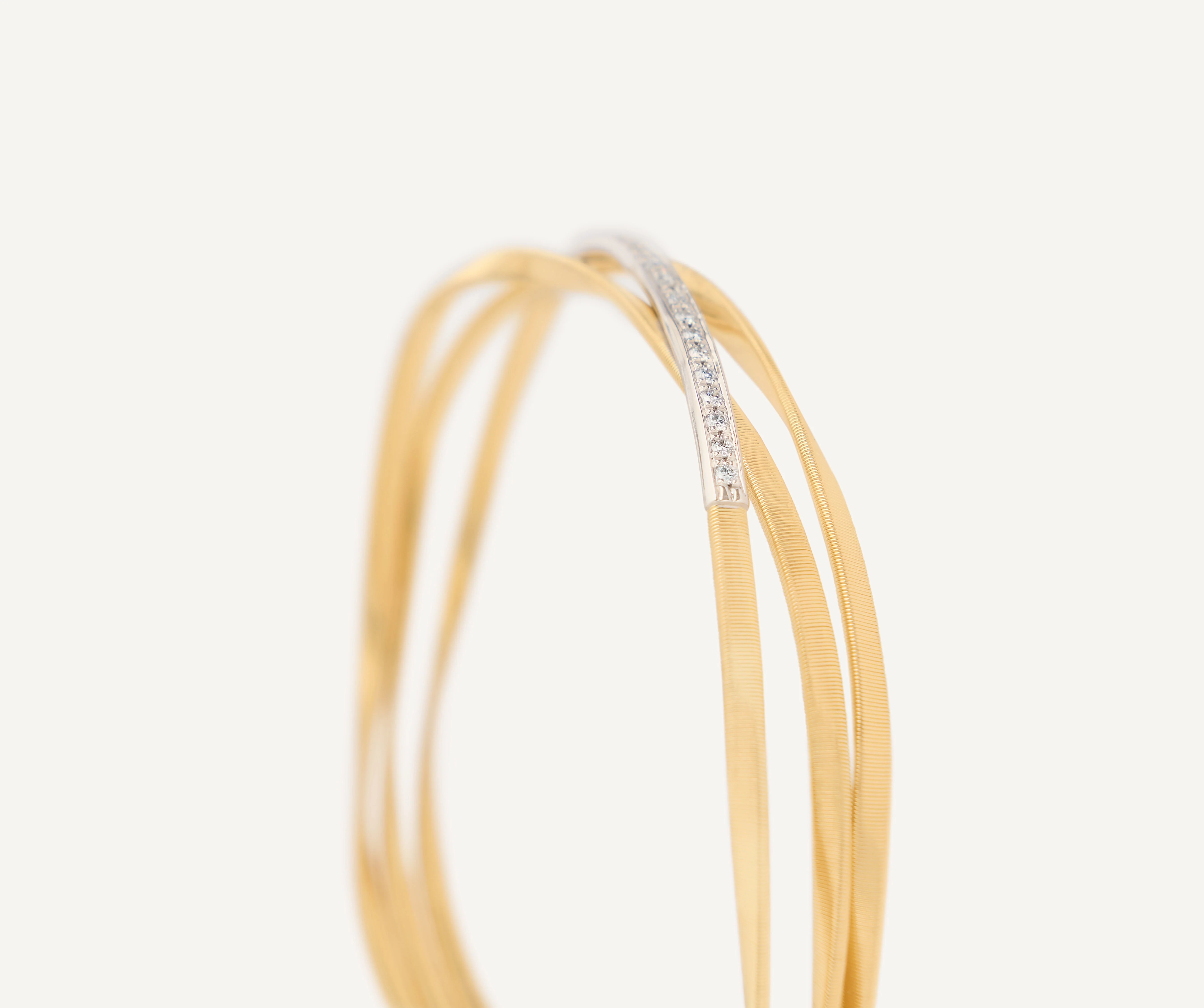 18K Yellow Gold Three Srand Coil Bracelet with Diamond Bar, 7" - Image 3