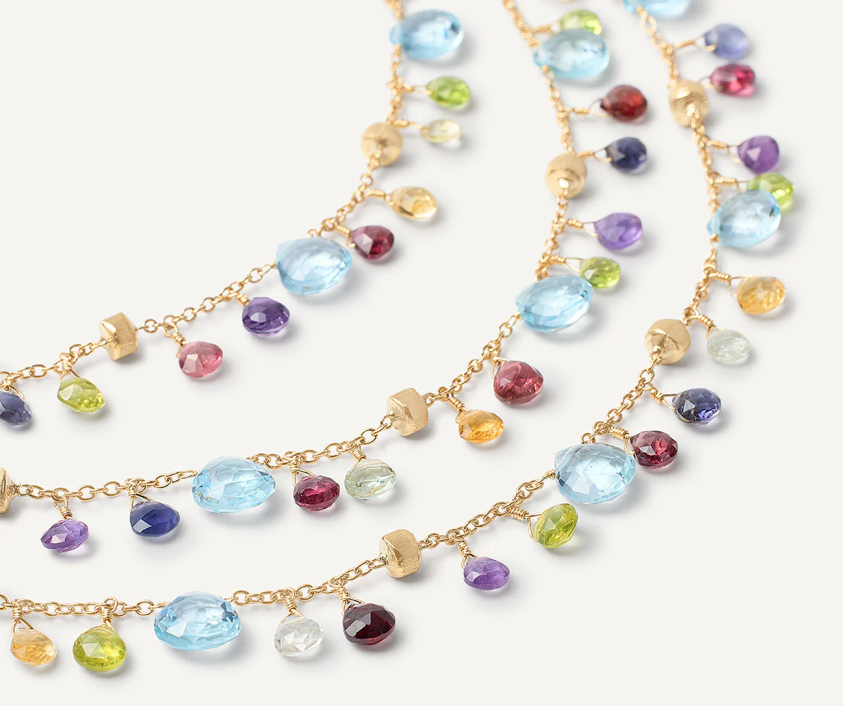 18K Yellow Gold Gemstone Three-Strand Necklace, 16.5"-18" - Image 3