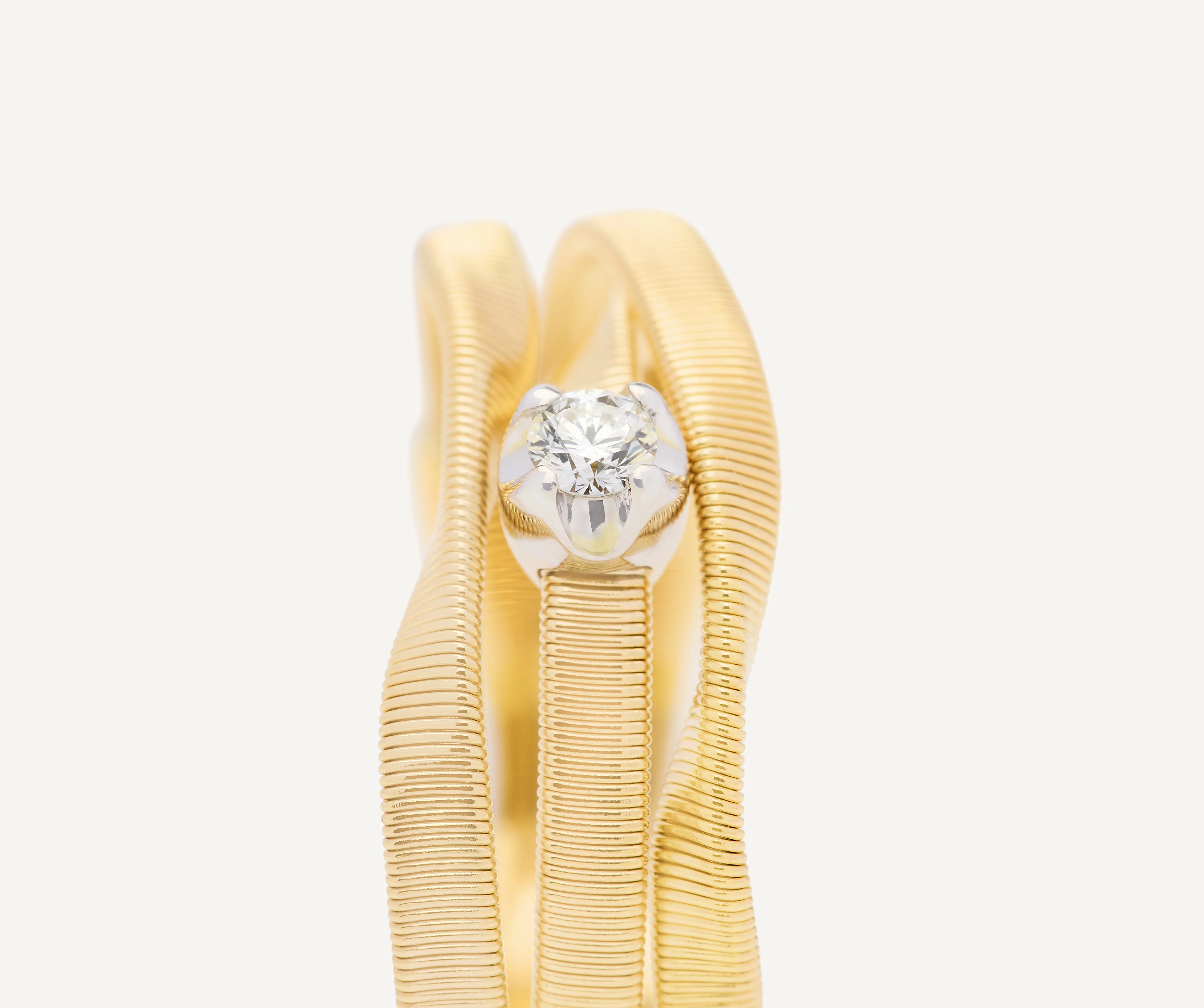 18K Yellow Gold Three Row Coil Ring with Diamond Station - Image 3