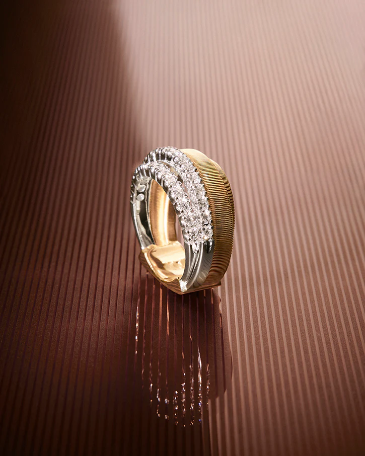18K Yellow Gold Four Row Coil Ring with Two Diamond Bands - Image 5