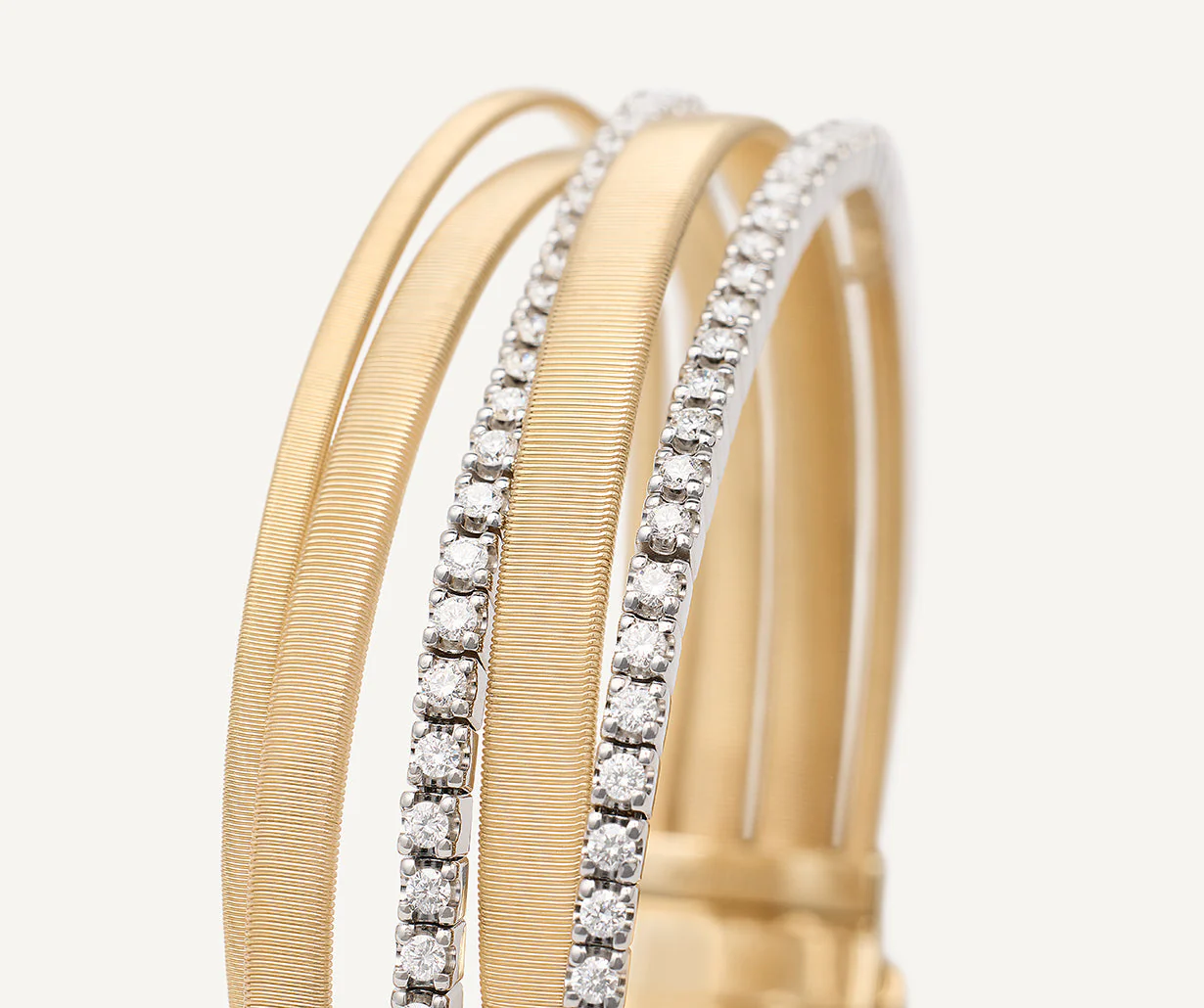 18K Yellow Gold Five Strand Coil Bracelet with Diamonds, 7" - Image 3