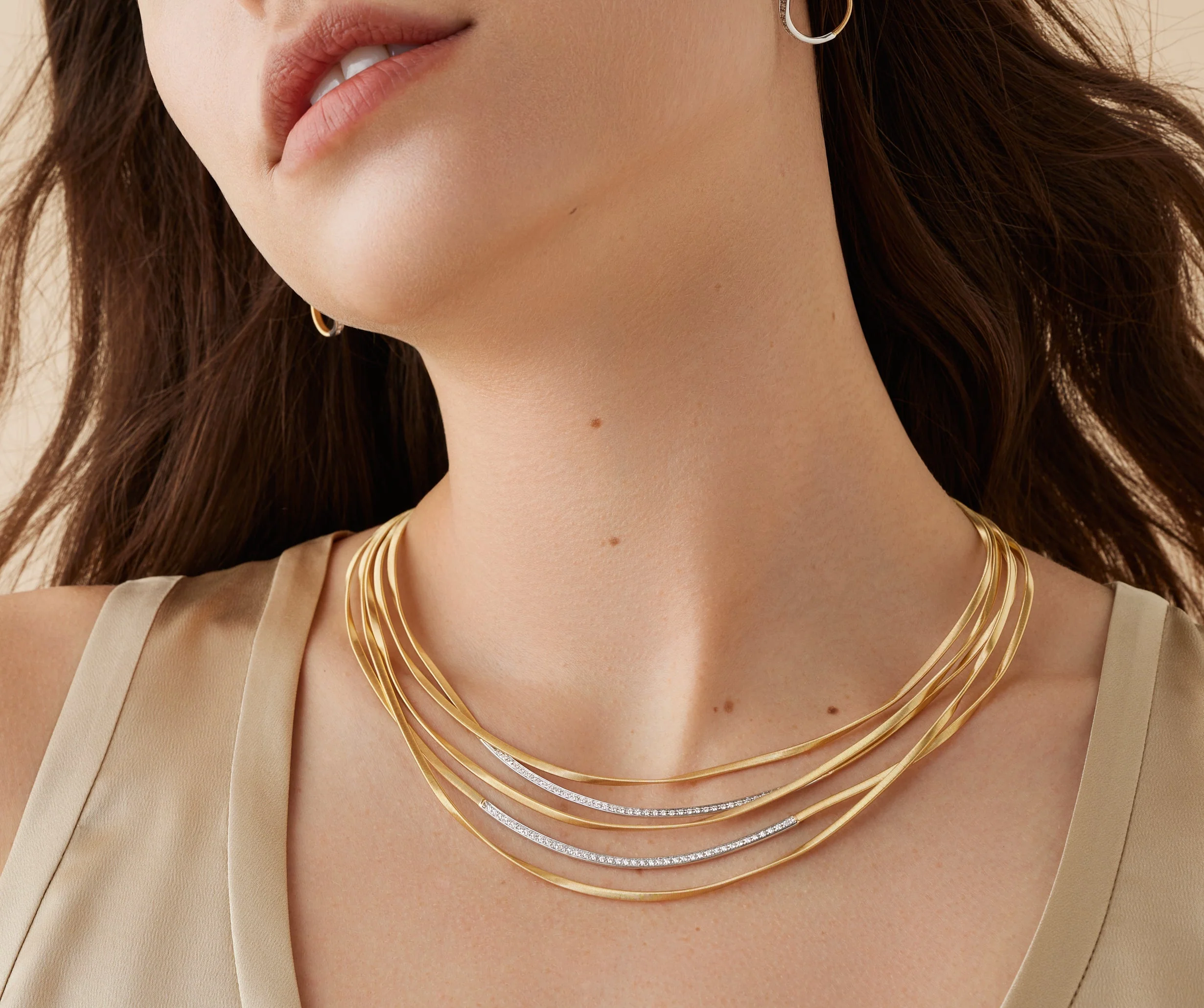 18K Yellow Gold Five Strand Coil Necklace with Diamond Bars, 16.5" - Image 2
