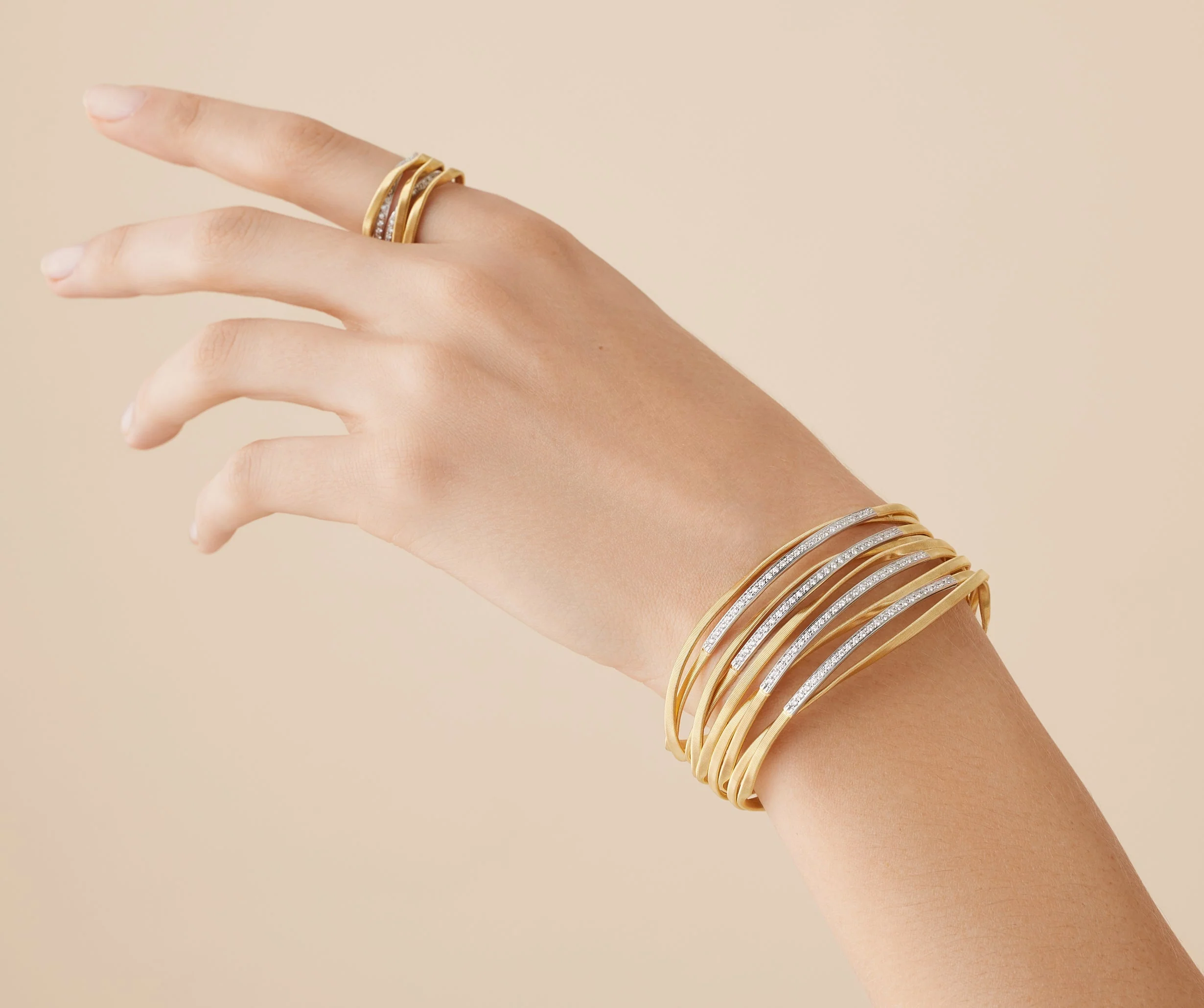 18K Yellow Gold Nine Strand Bangle with Diamonds - Image 3