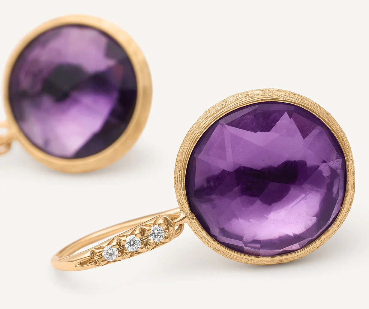 18K Yellow Gold Amethyst Earrings with Diamonds, 0.85" - Image 3