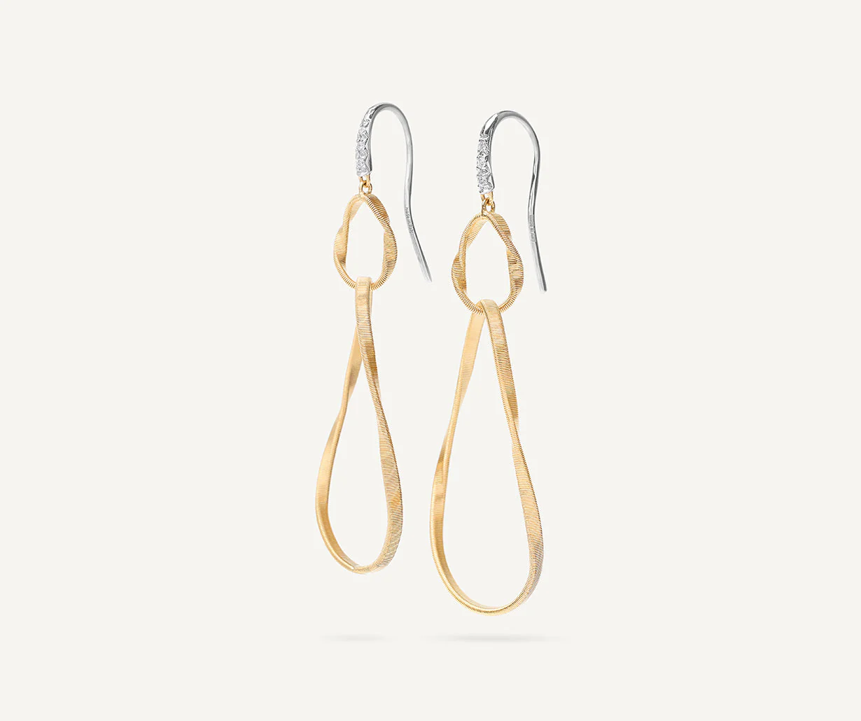 18K Yellow Gold Coil Earrings with Diamond Hook, 2.2"