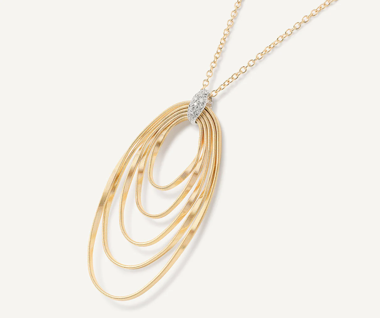 18K Yellow Gold Coil Oval Pendant Necklace with Diamonds, 31.5" - Image 3