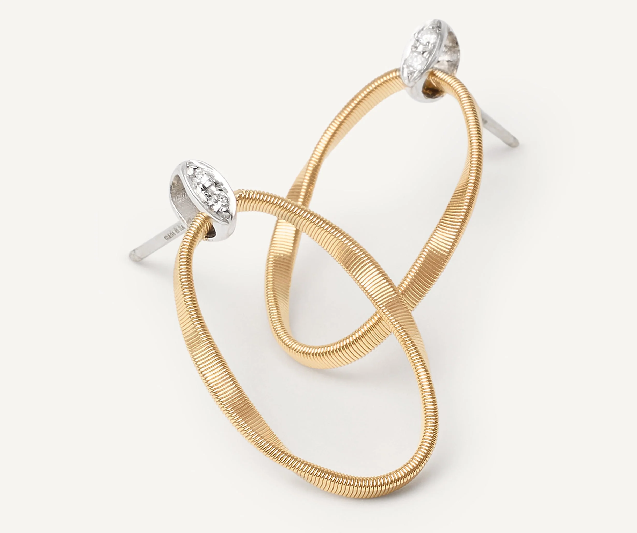 18K Yellow Gold Coil Earrings with Diamonds, 0.9" - Image 3