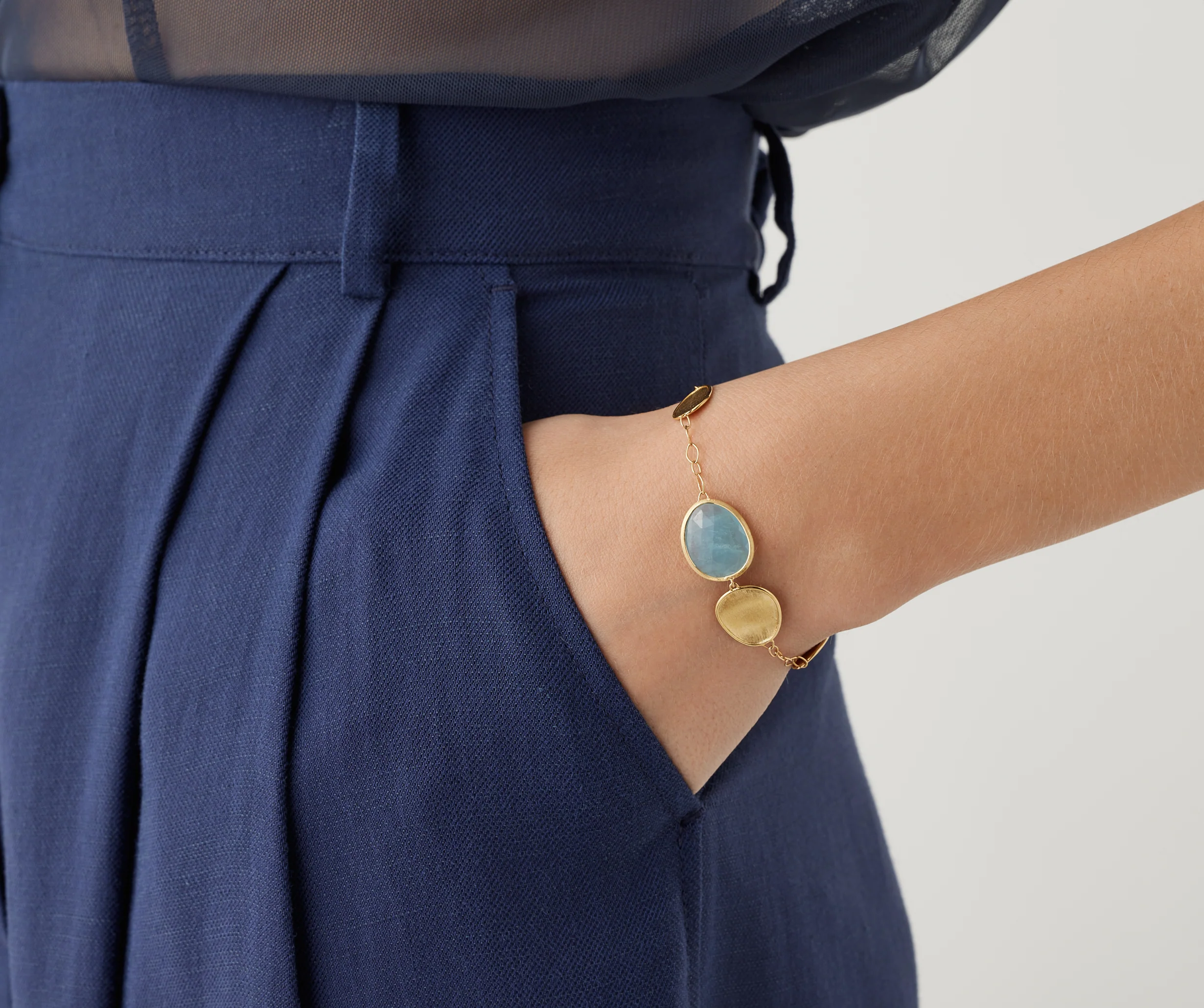 18K Yellow Gold Aquamarine Bracelet, 6.25" - Image 2