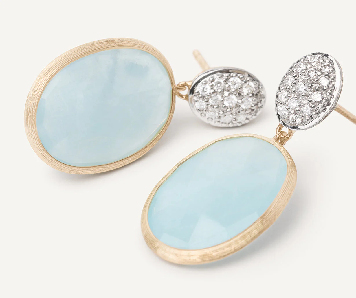 18K Yellow Gold Aquamarine Earrings with Diamonds, 1" - Image 3