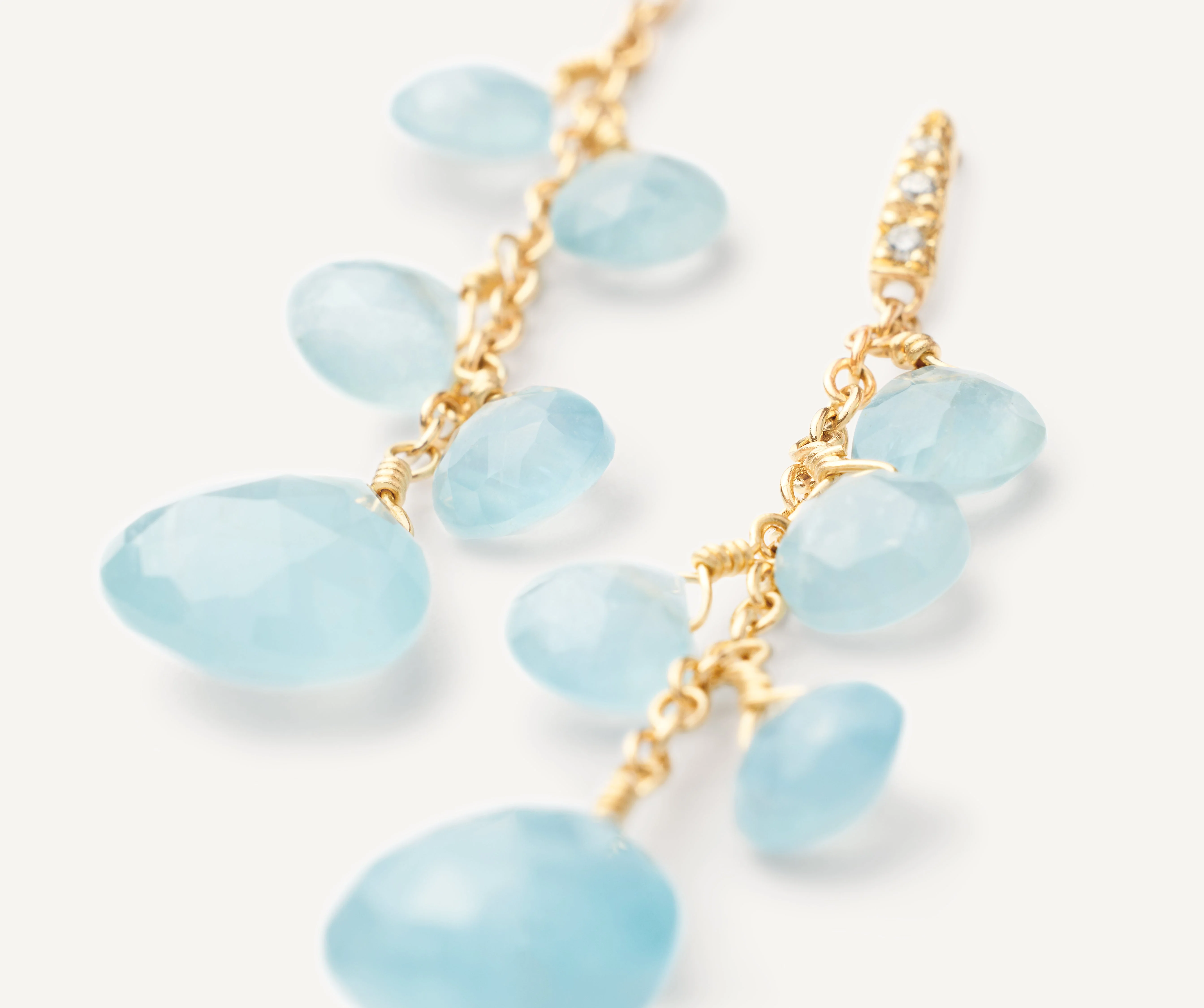 18K Yellow Gold Aquamarine Earrings with Diamonds, 2" - Image 3