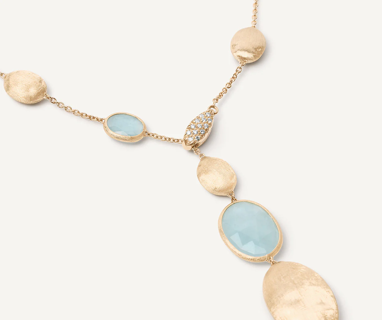 18K Yellow Gold Aquamarine Lariat with Diamond Clasp, 18.5" - Image 4