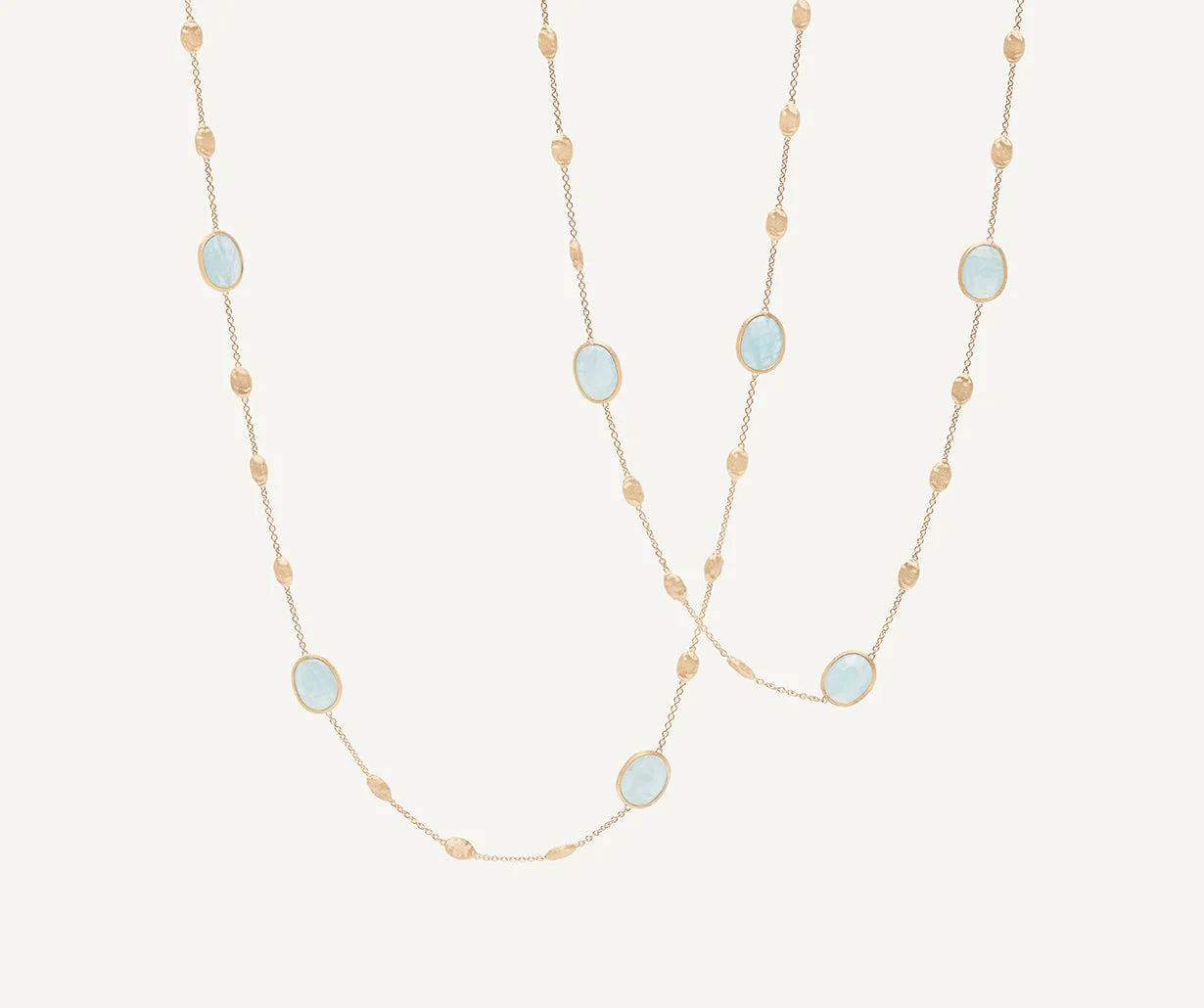 18K Yellow Gold Aquamarine Bean Necklace, 36"