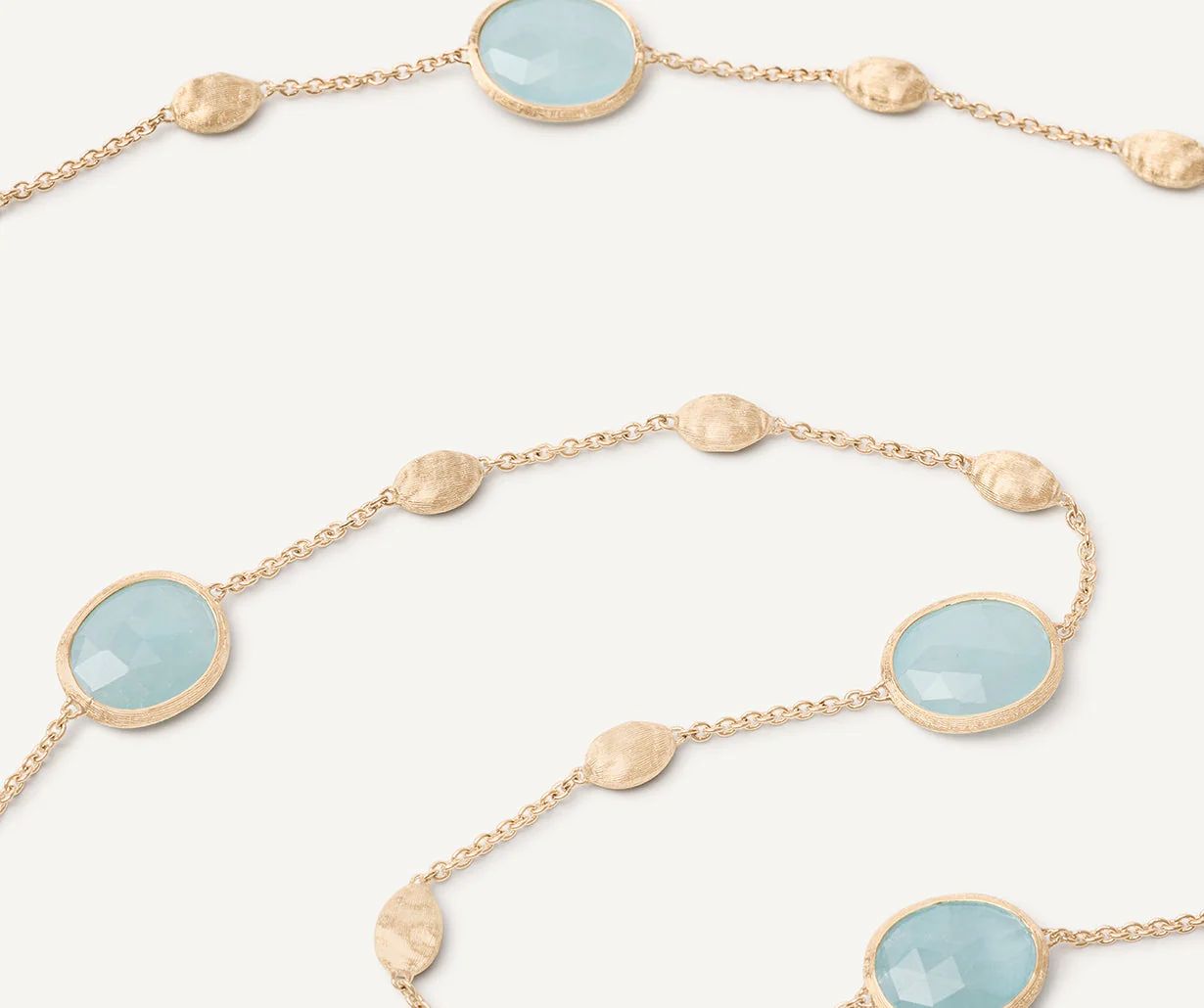 18K Yellow Gold Aquamarine Bean Necklace, 36" - Image 3