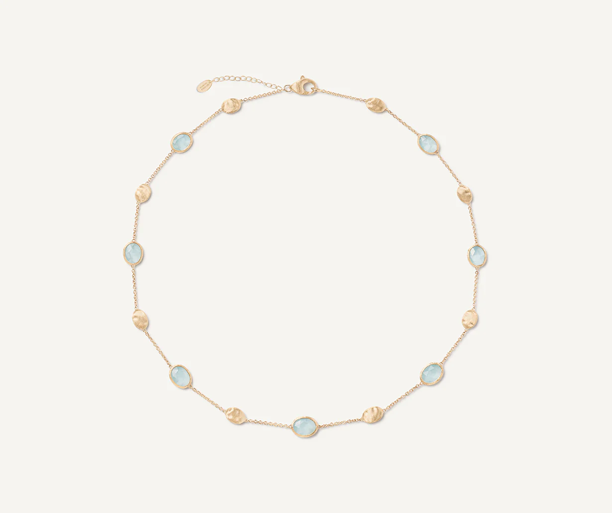 18K Yellow Gold Aquamarine Bean Necklace, 16.5"-18"