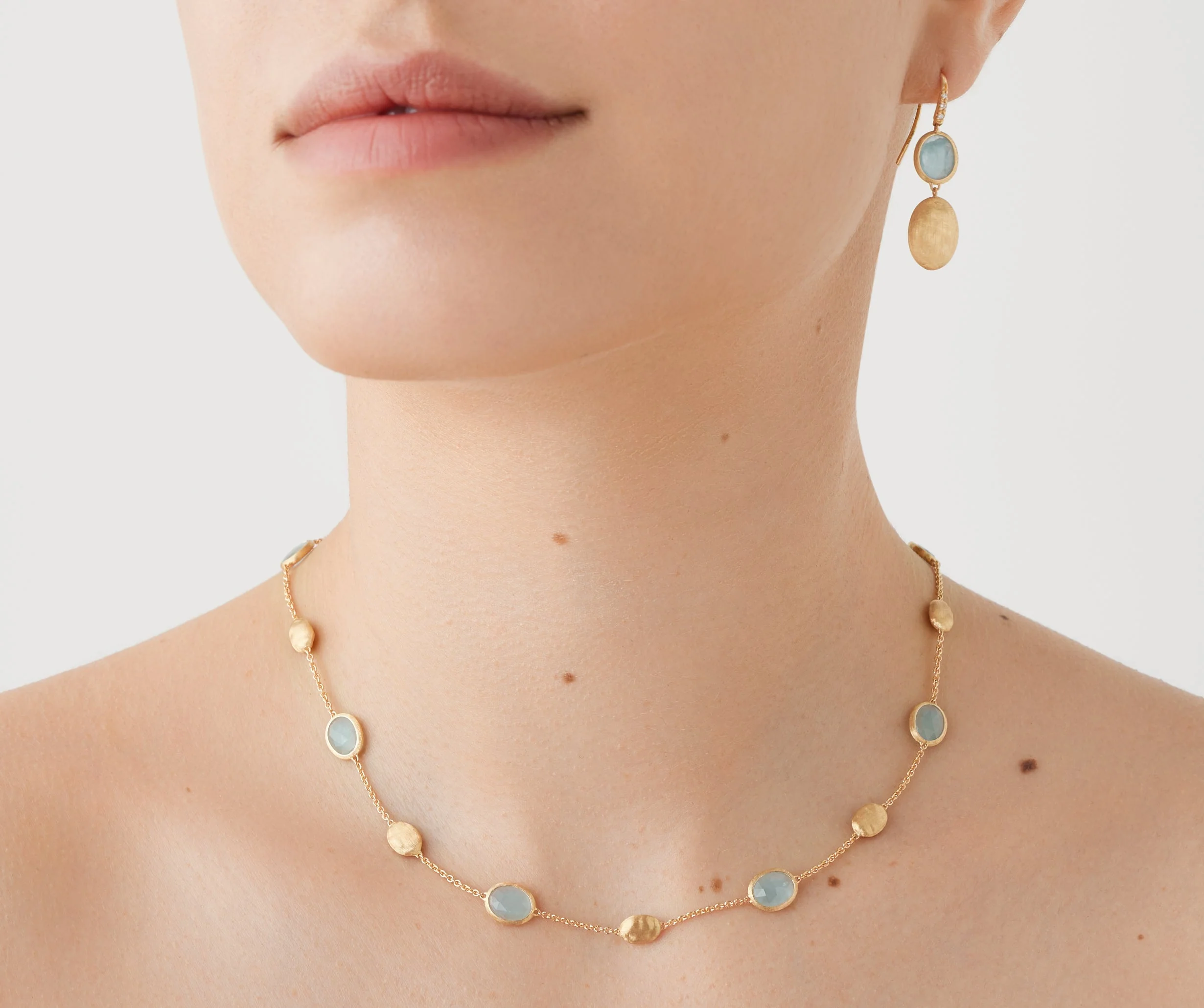18K Yellow Gold Aquamarine Bean Necklace, 16.5"-18" - Image 2