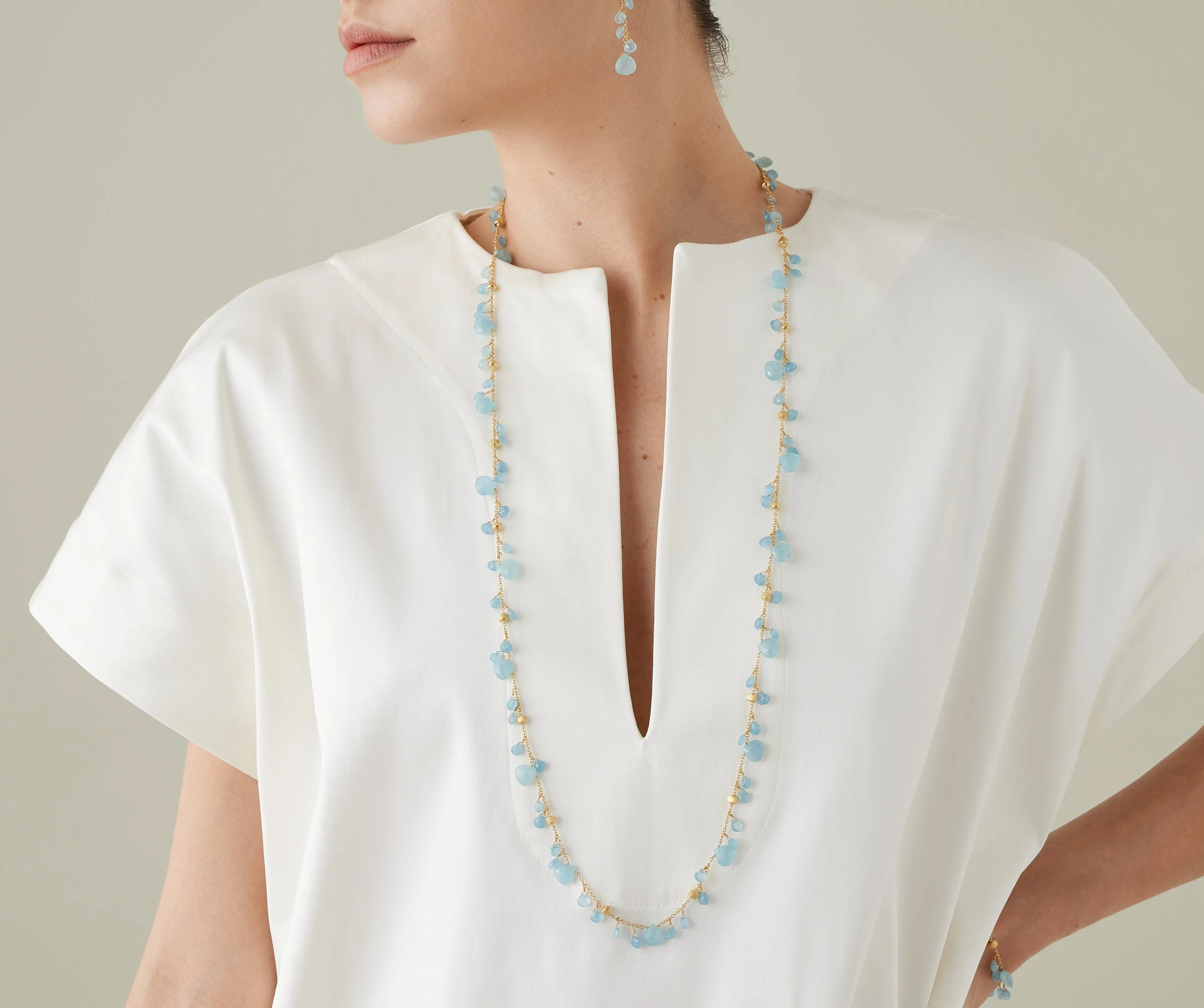 18K Yellow Gold Aquamarine Necklace, 36" - Image 2