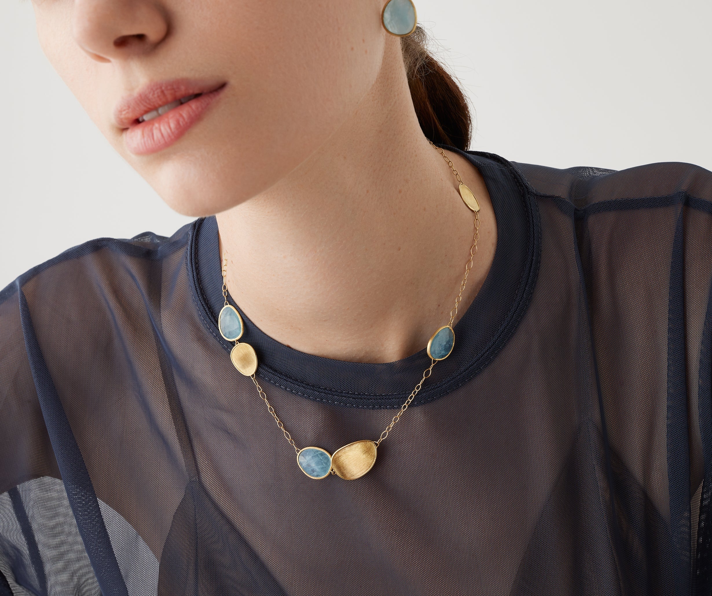 18K Yellow Gold Aquamarine Necklace, 16.5" - Image 2