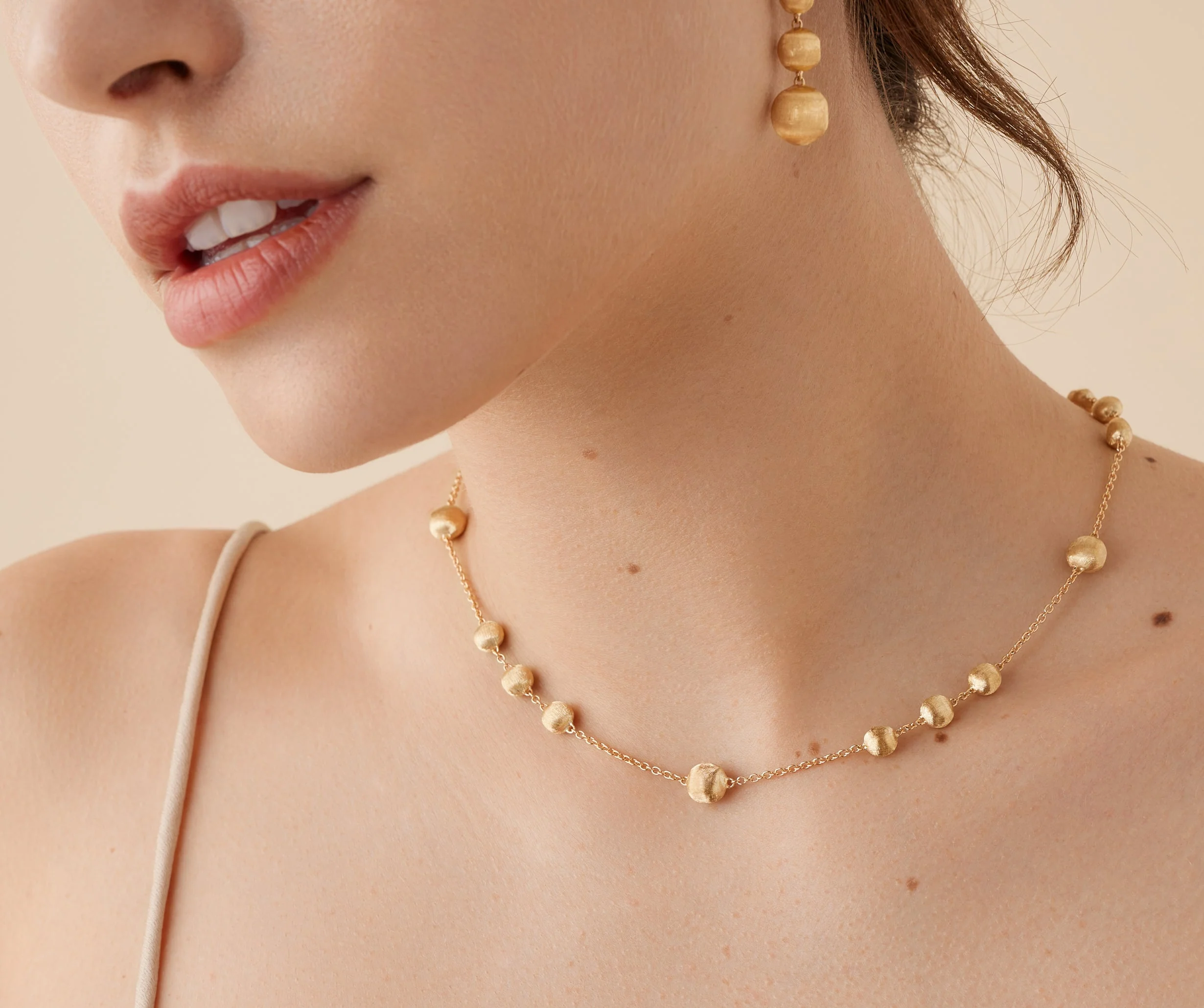 18K Yellow Gold Scattered Bead Necklace, 16.5"-18" - Image 2