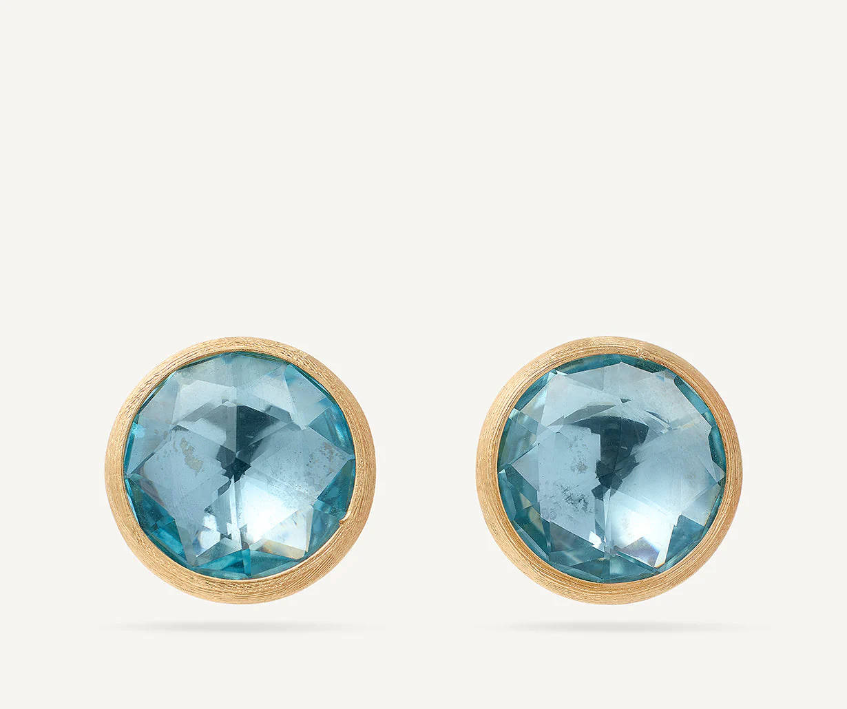 18K Yellow Gold Blue Topaz Stud Earrings, 0.5"