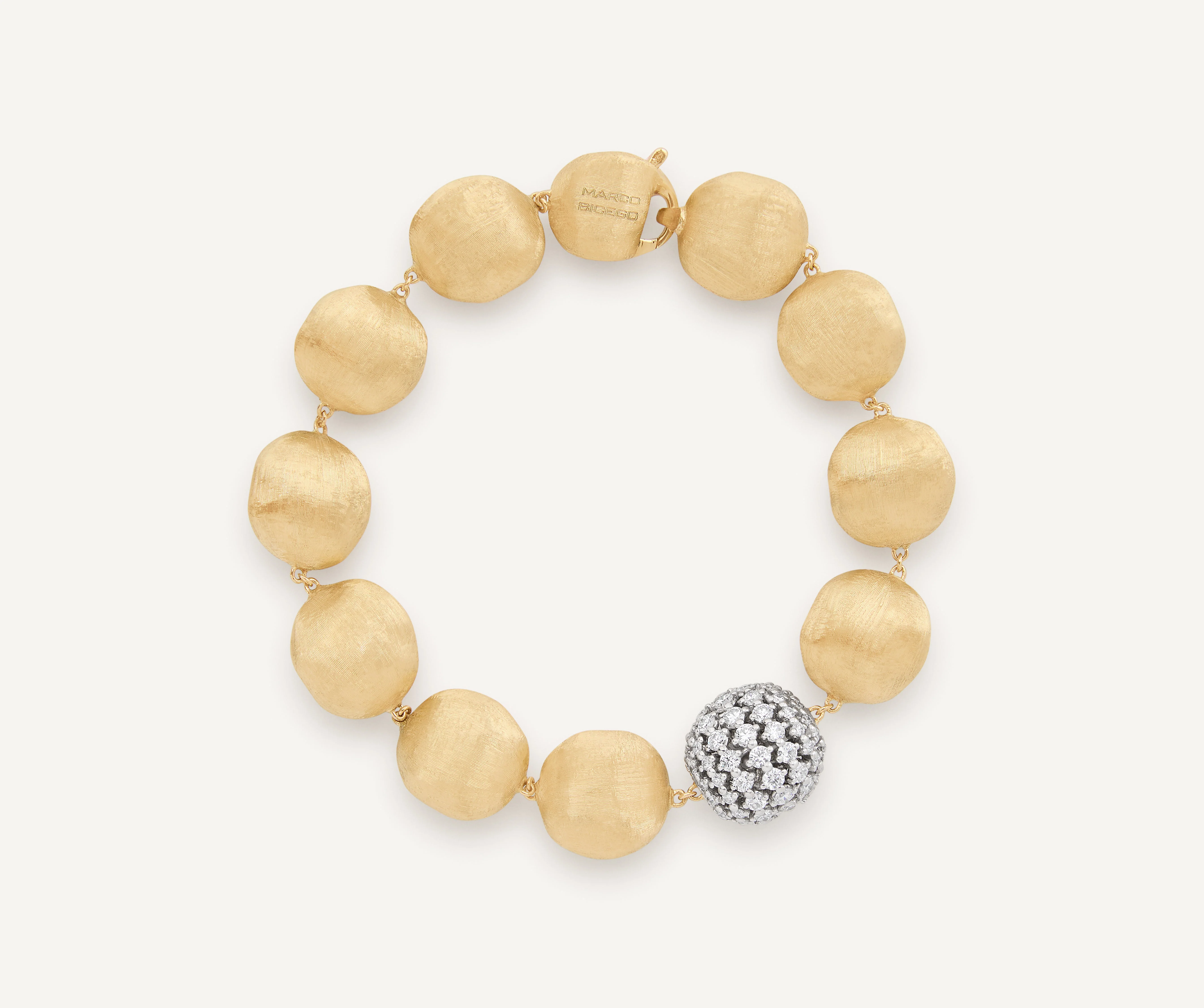 18K Yellow Gold Bead Bracelet with Diamonds, 8"