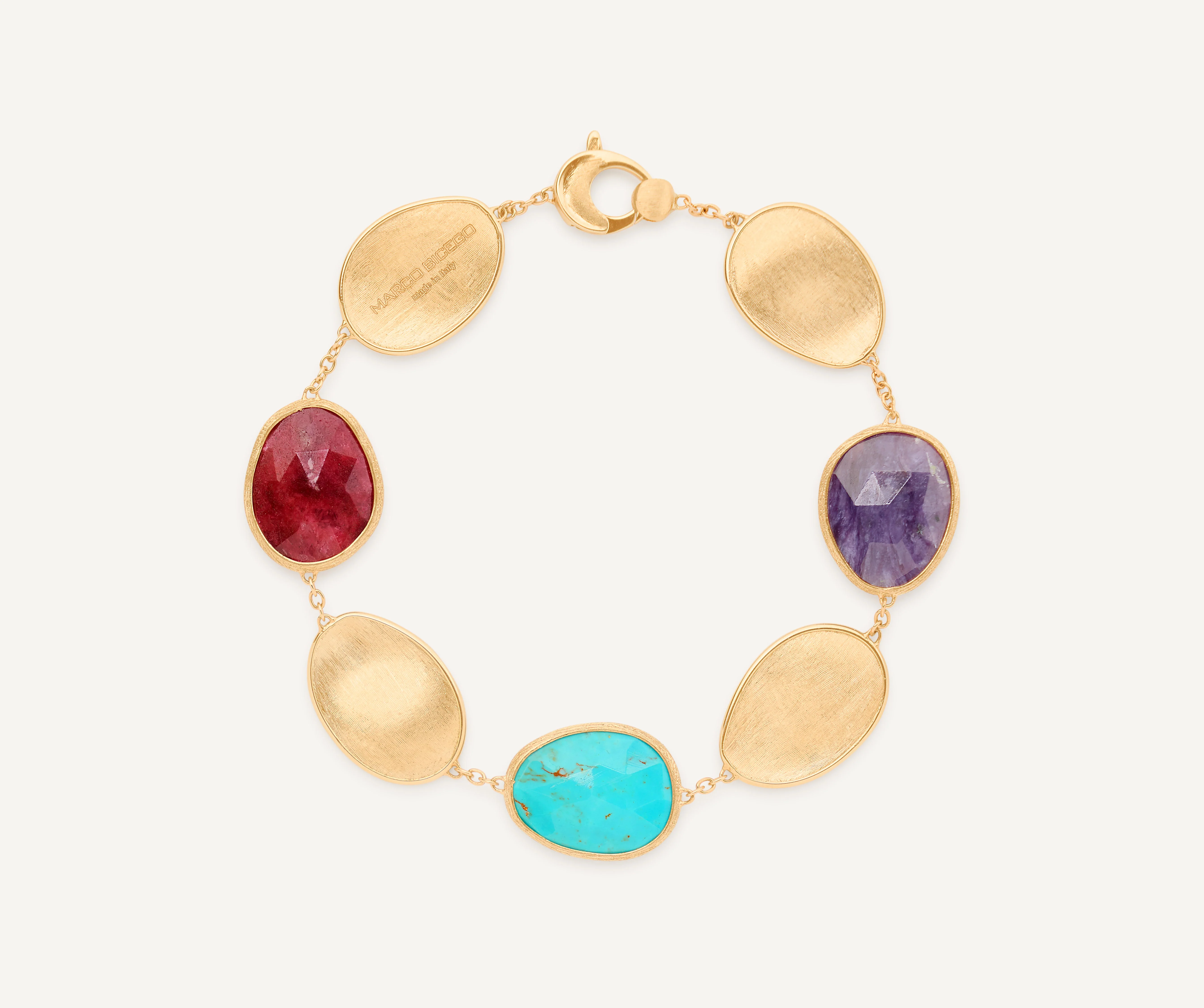 18K Yellow Gold Gemstone and Petal Bracelet, 7.25"