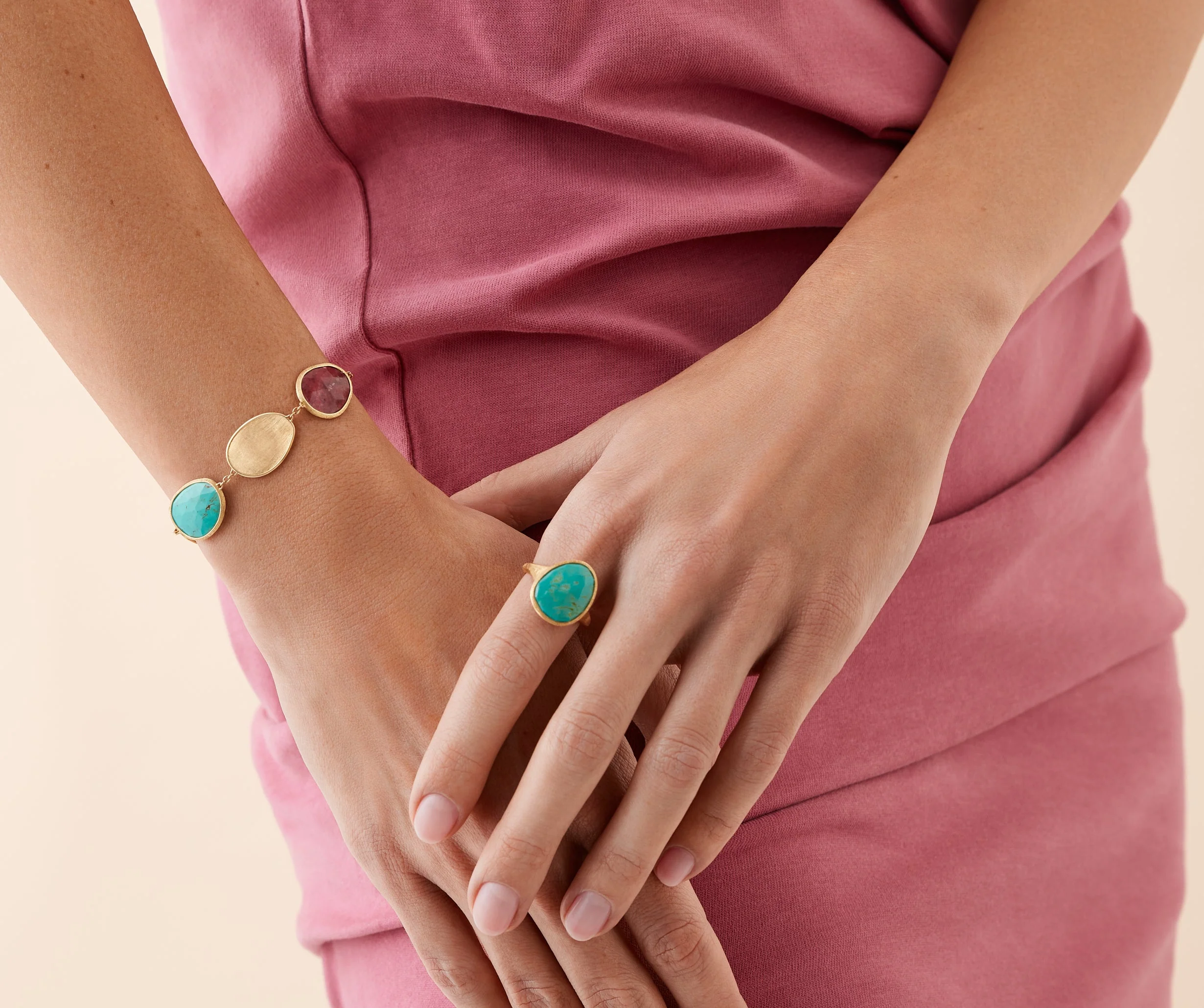 18K Yellow Gold Gemstone and Petal Bracelet, 7.25" - Image 2