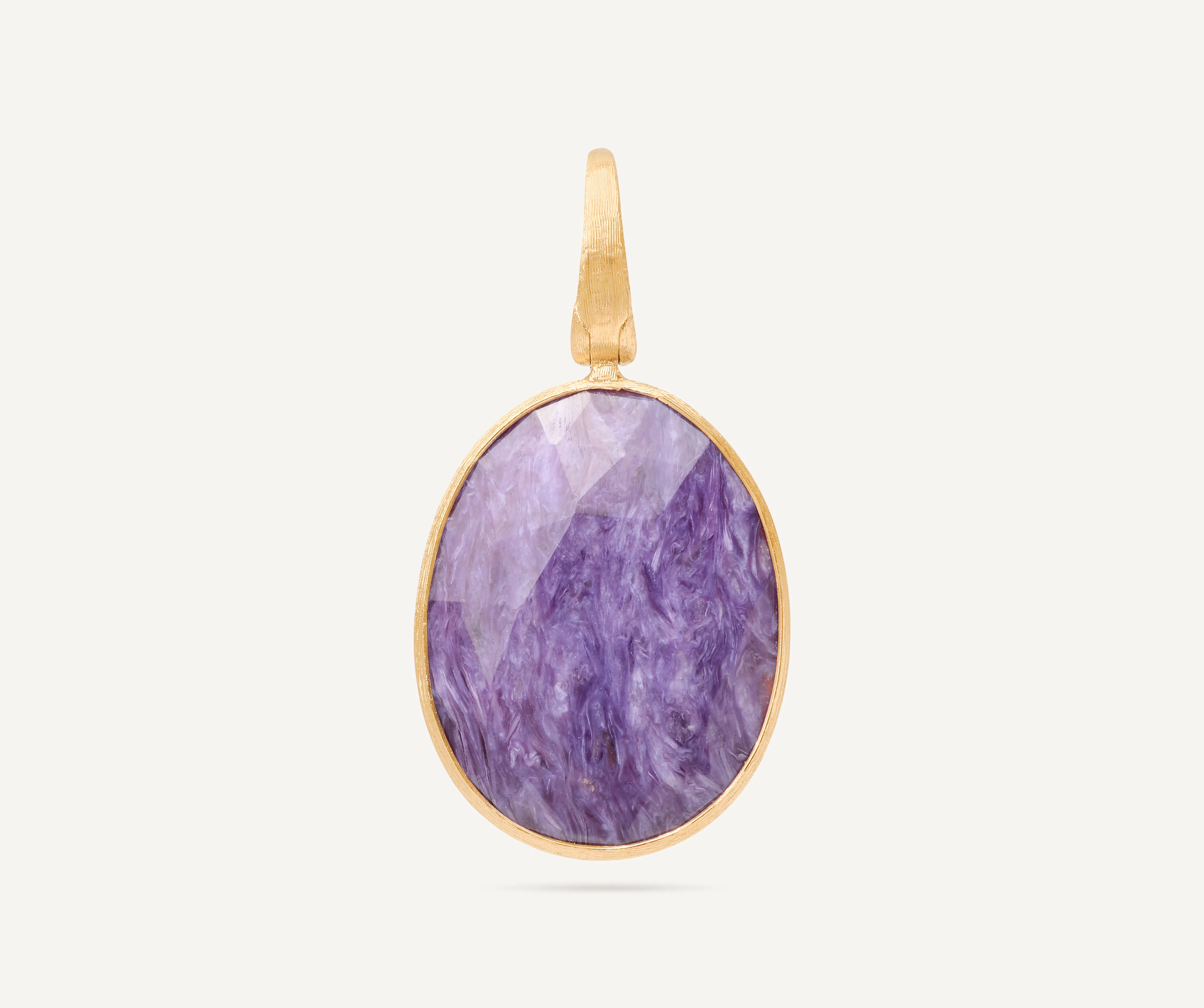 18K Yellow Gold Charoite Pendant, 1.65"