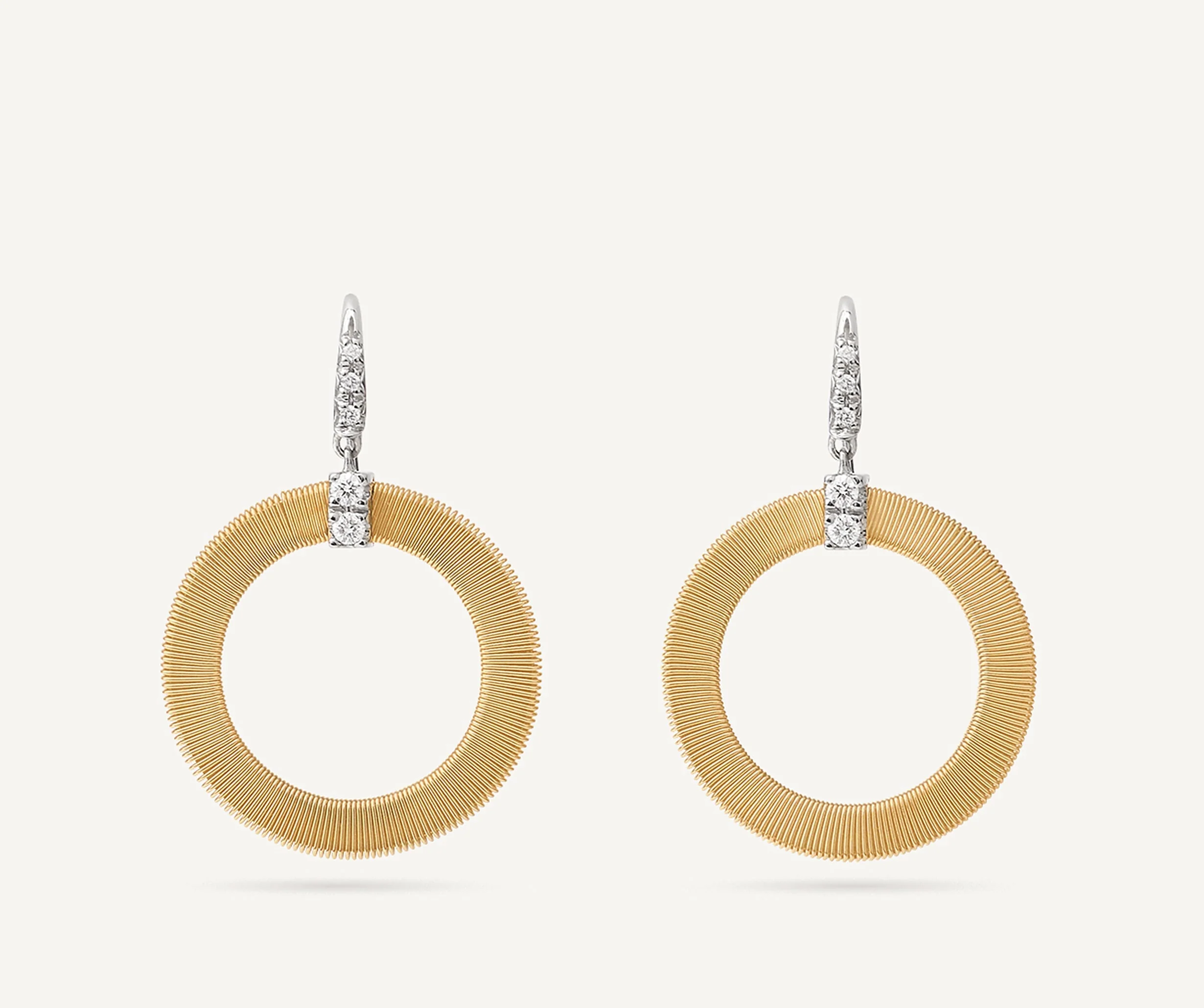 18K Yellow Gold Coil Earrings with Diamonds, 1.4"