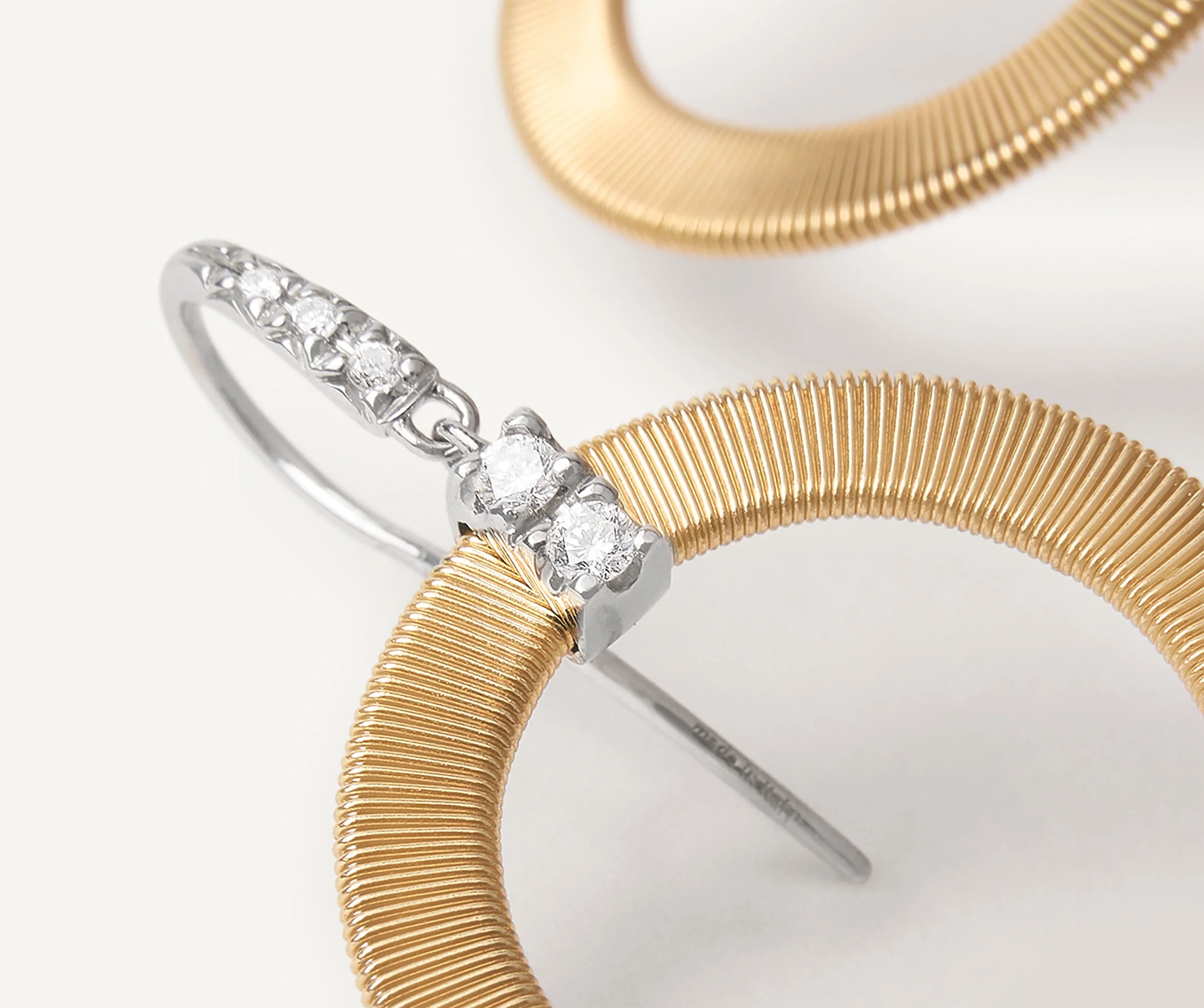 18K Yellow Gold Coil Earrings with Diamonds, 1.4" - Image 3